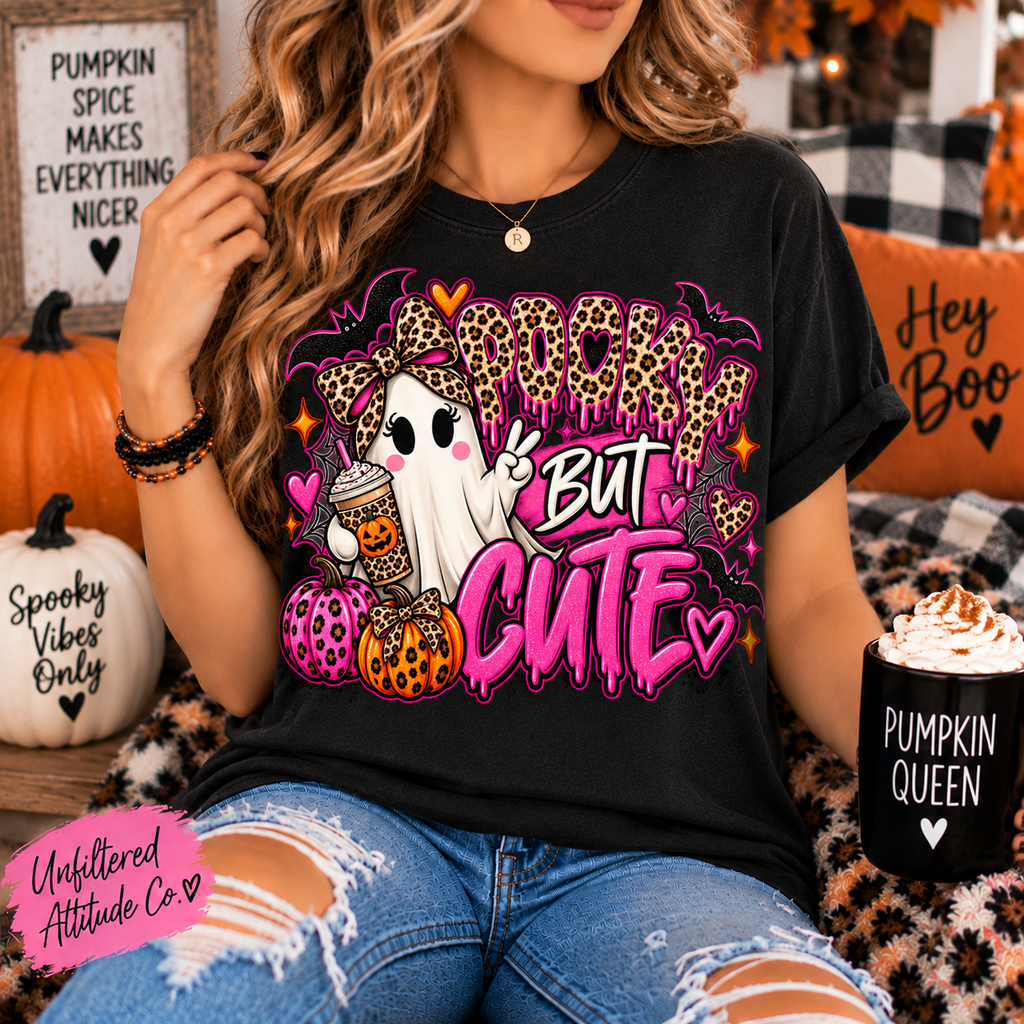 Spooky But Cute – Leopard Print Ghost Halloween Graphic Tee