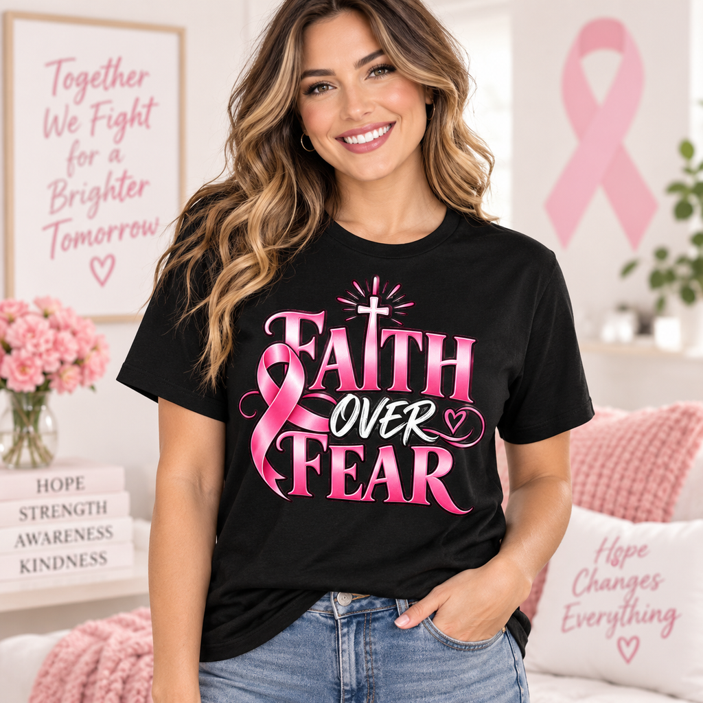Faith Over Fear Breast Cancer Awareness Shirt – Pink Ribbon Graphic Tee