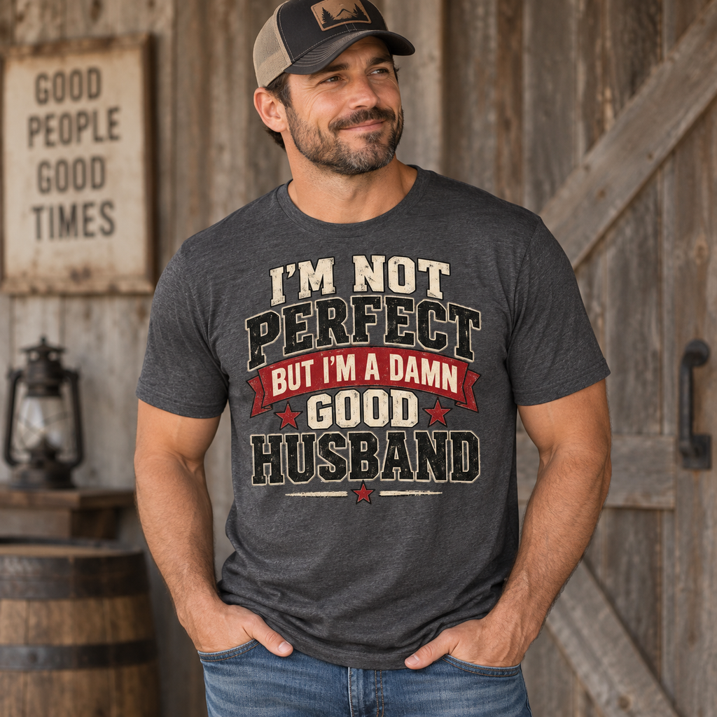 I’m Not Perfect But I’m a Damn Good Husband — Funny Men’s Graphic Tee