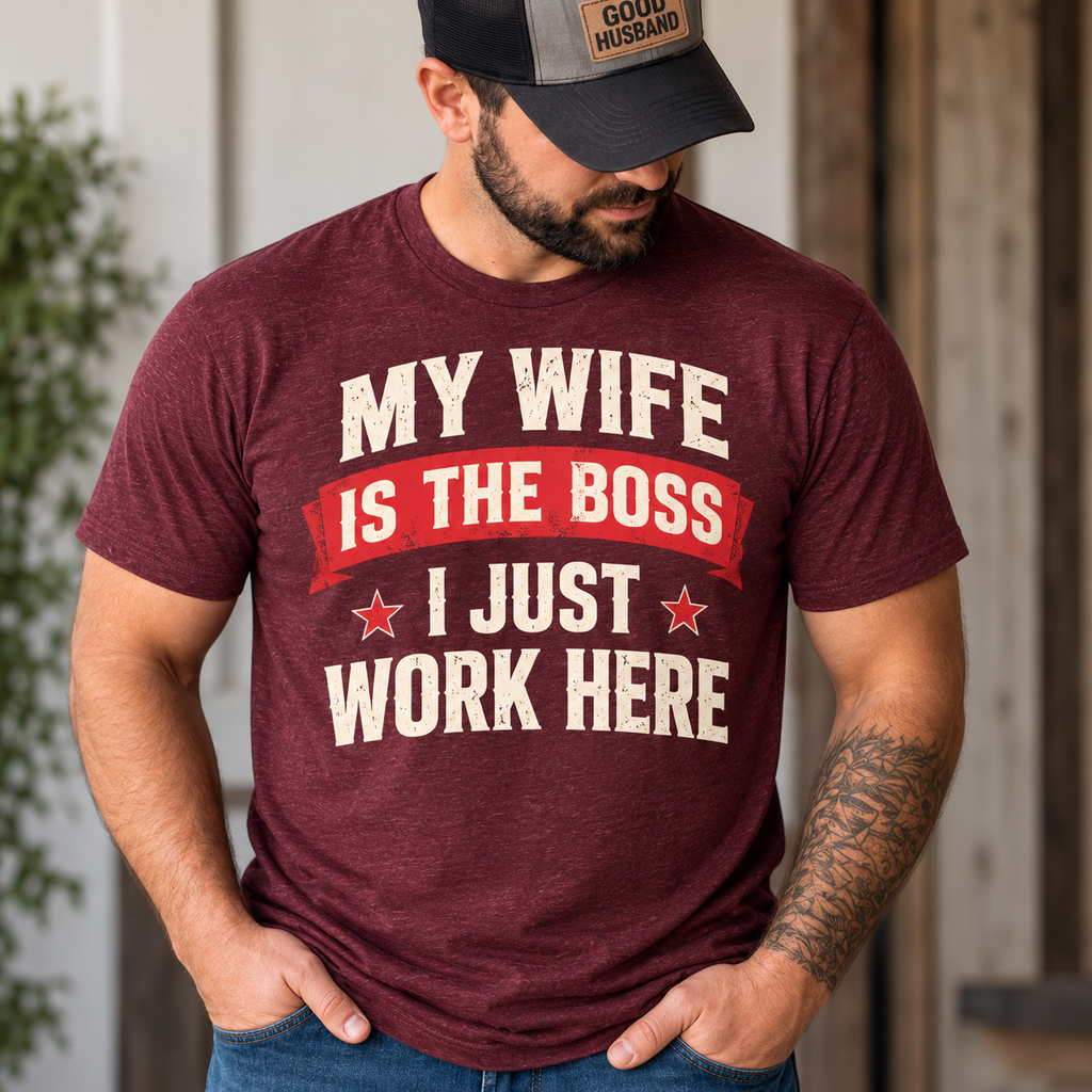 My Wife Is The Boss, I Just Work Here — Funny Husband Graphic Tee