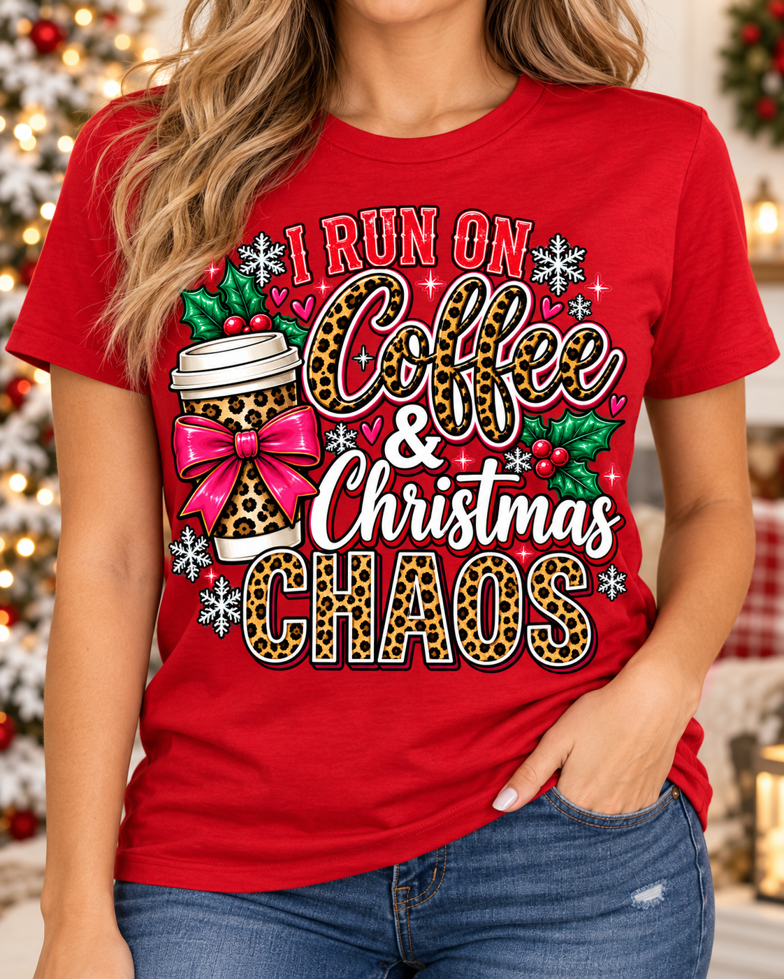 I Run on Coffee & Christmas Chaos Funny Holiday Graphic Tee