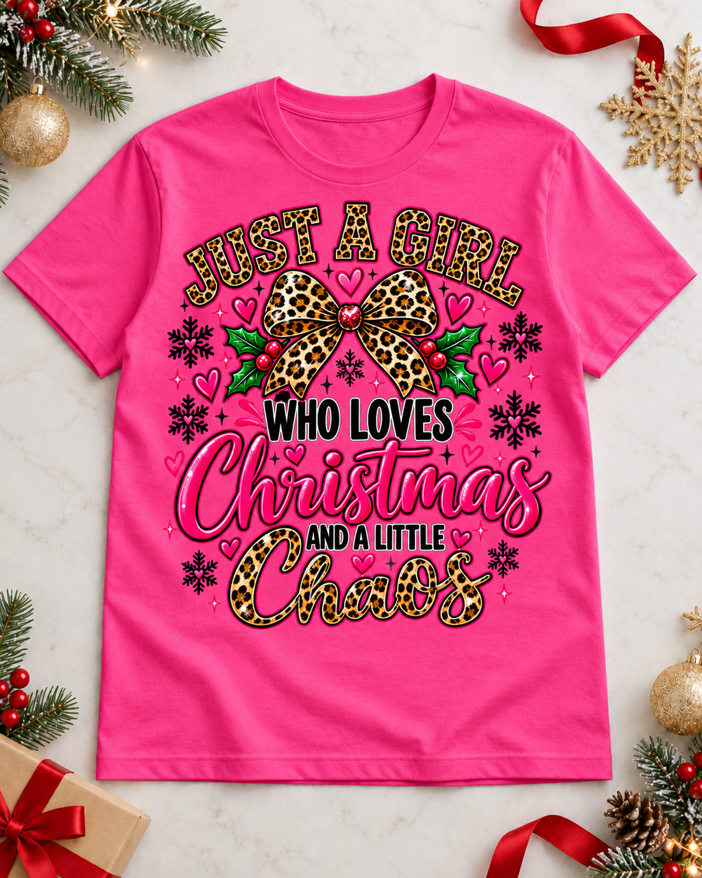 Just a Girl Who Loves Christmas and a Little Chaos Funny Holiday Graphic Tee