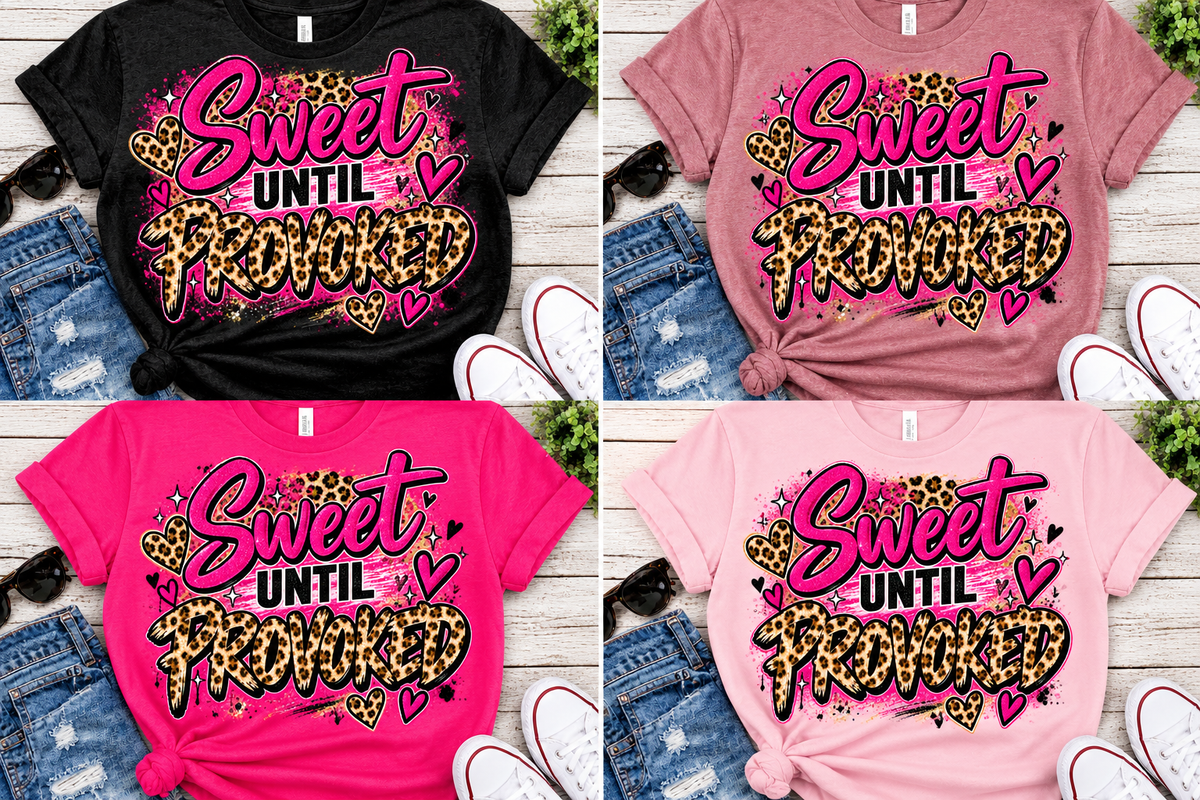 Sweet Until Provoked – Women's Sassy Leopard Print Graphic Tee