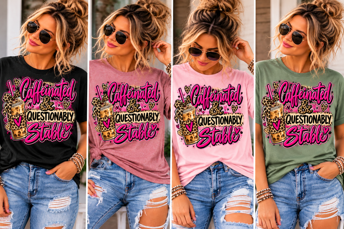 Caffeinated & Questionably Stable – Women's Funny Coffee Graphic Tee