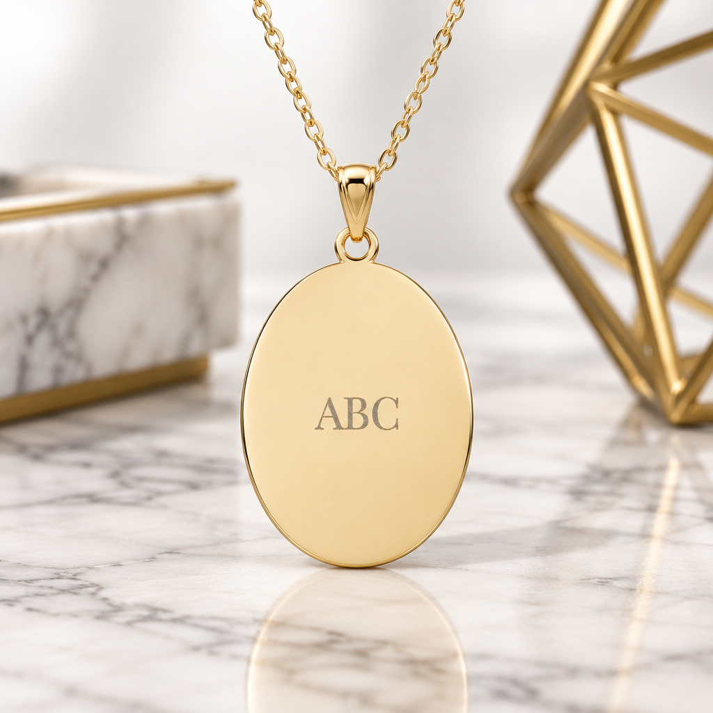 Personalized Oval Initial Necklace – Custom Engraved Pendant