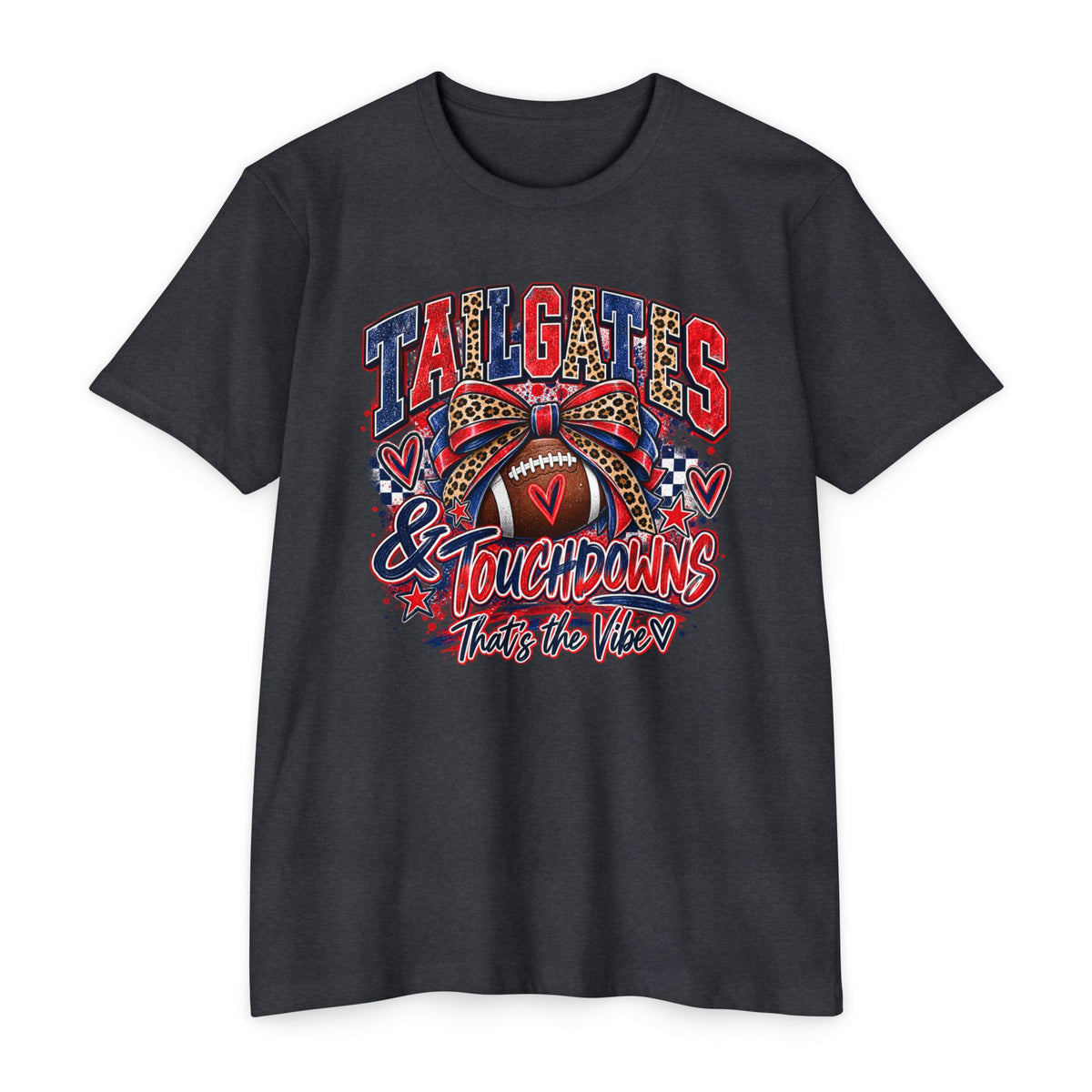 Tailgates & Touchdowns – Red & Navy Football Graphic Tee