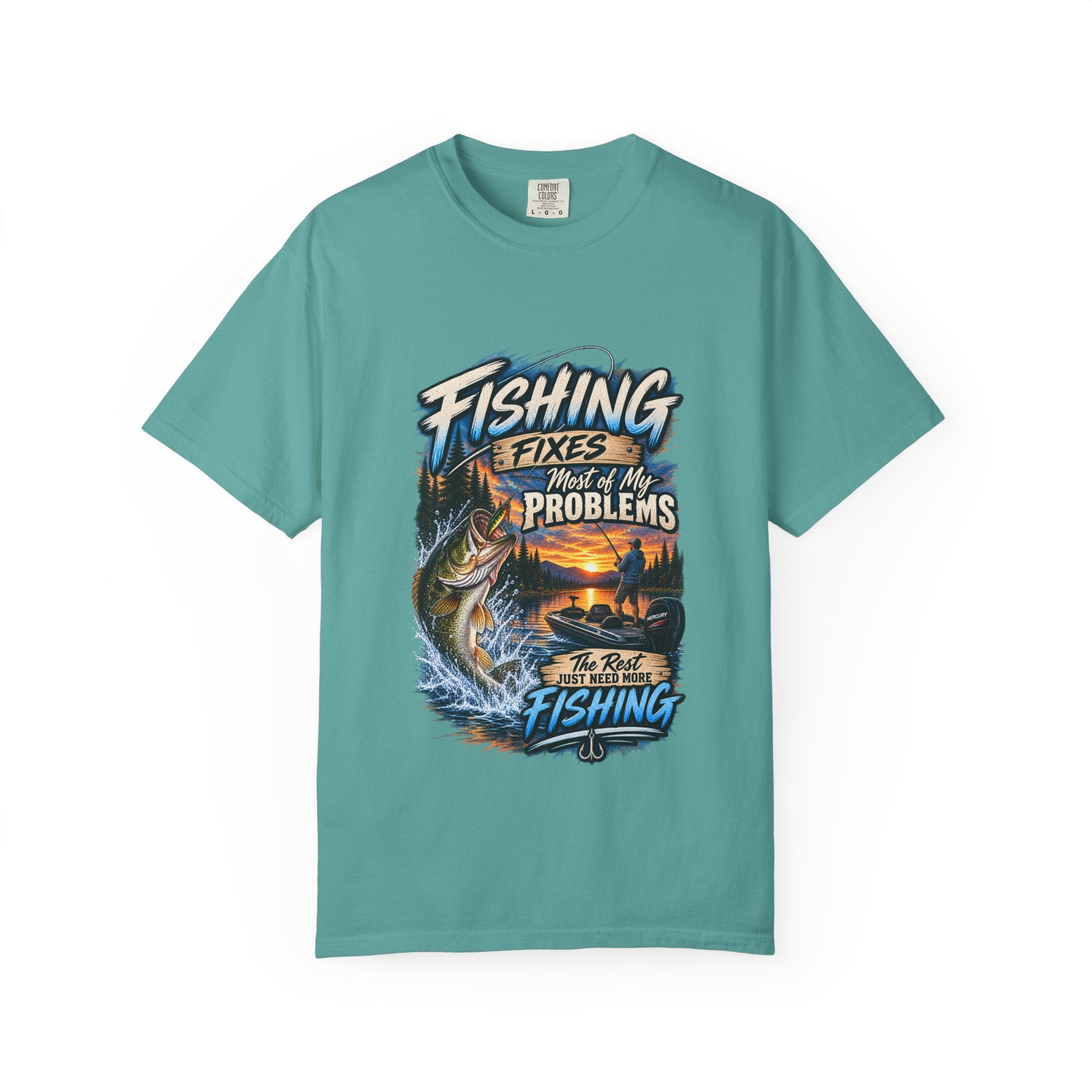 Fishing Fixes Most of My Problems T-Shirt — Bass Sunset Fishing Tee