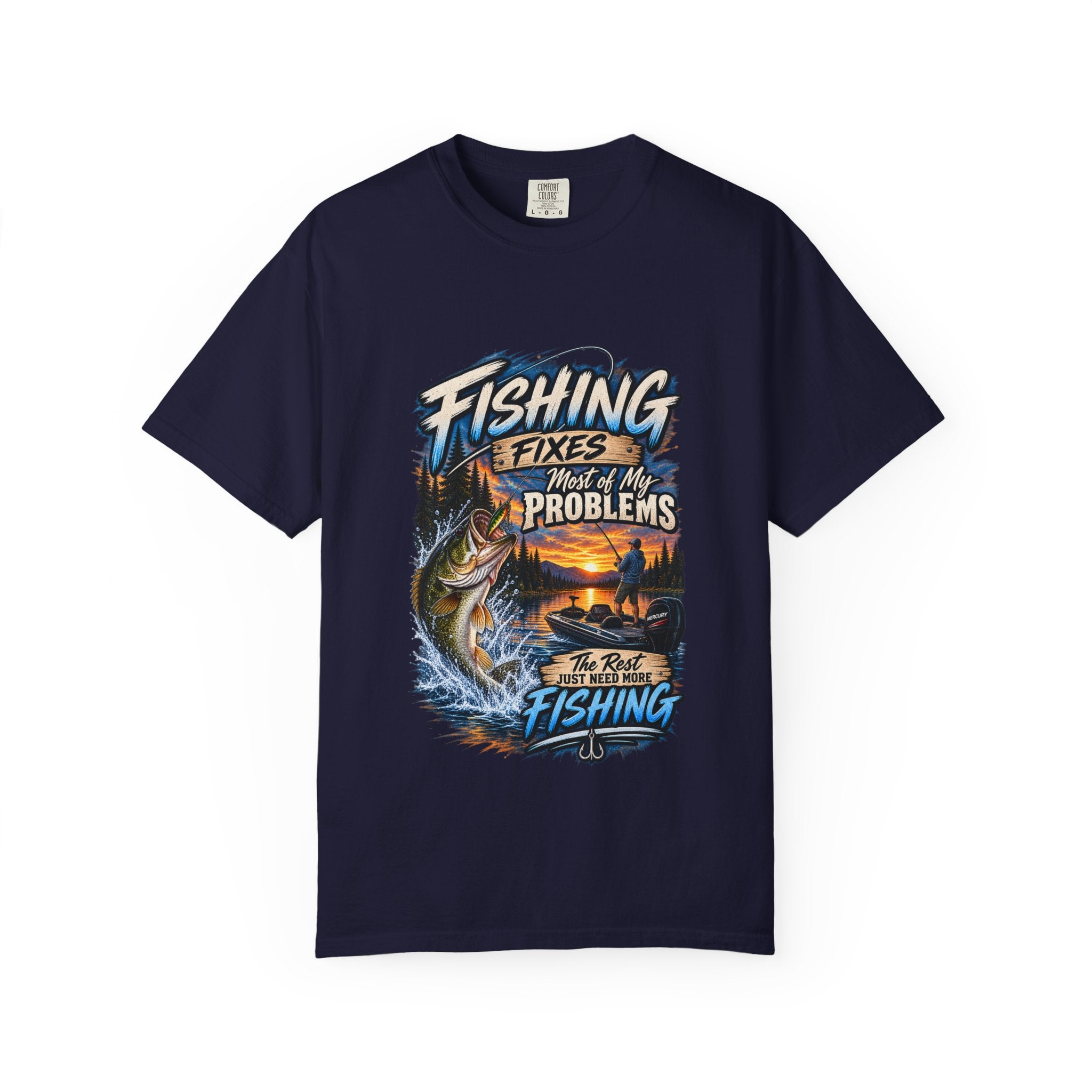 Fishing Fixes Most of My Problems T-Shirt — Bass Sunset Fishing Tee