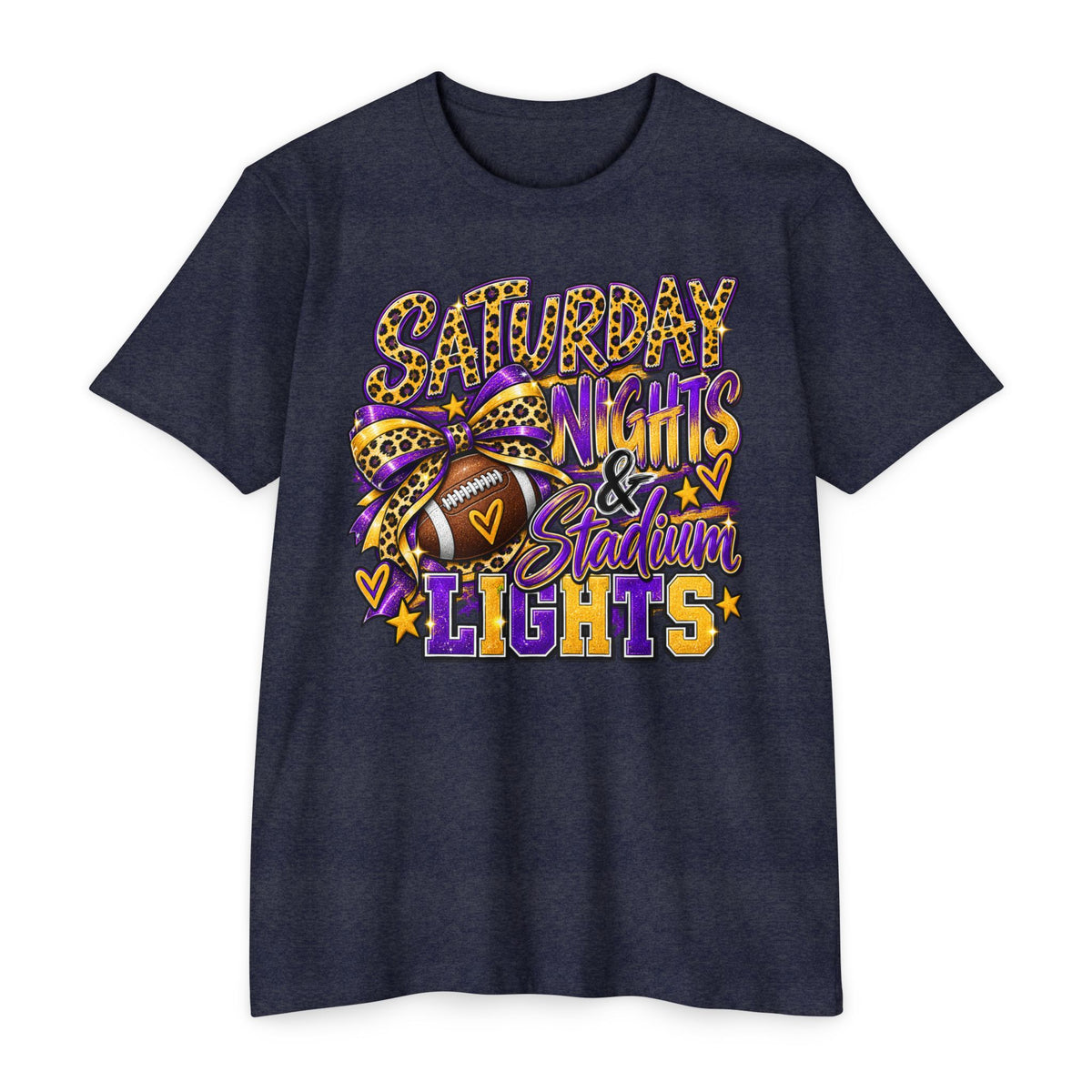 Saturday Nights & Stadium Lights – Purple & Gold Game Day Graphic Tee