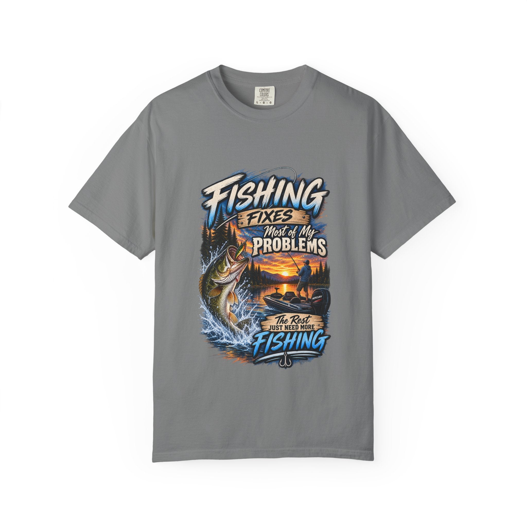 Fishing Fixes Most of My Problems T-Shirt — Bass Sunset Fishing Tee