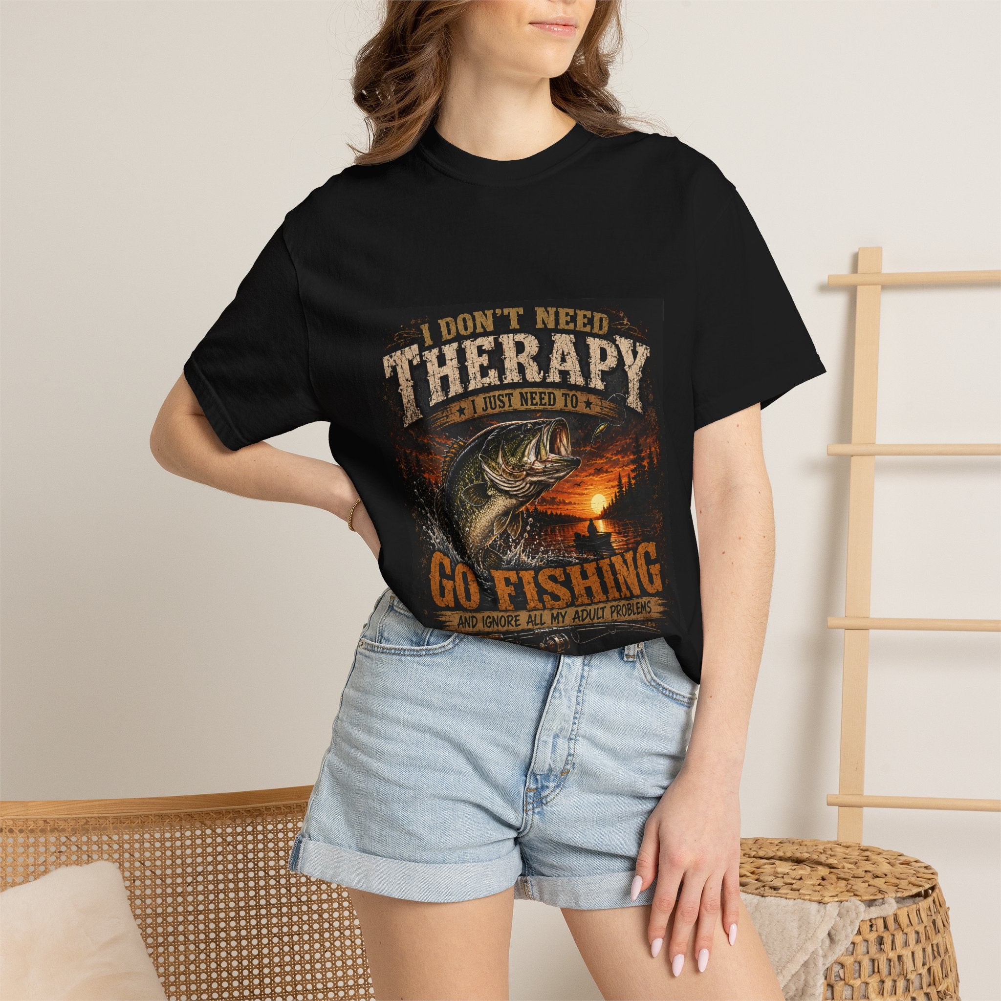 Fishing Therapy T-Shirt — “I Don’t Need Therapy, I Just Need To Go Fishing” Fishing Graphic Tee