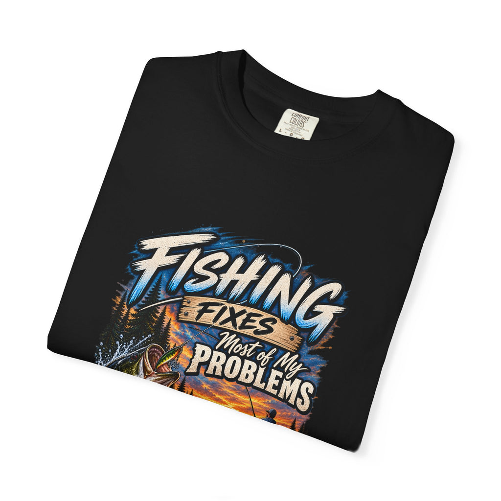 Fishing Fixes Most of My Problems T-Shirt — Bass Sunset Fishing Tee