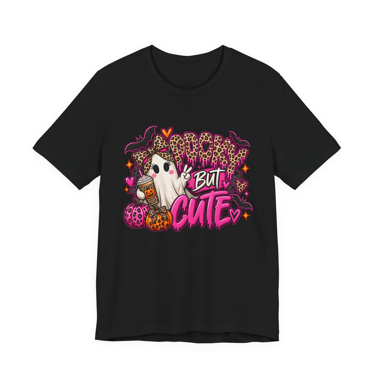 Spooky But Cute – Leopard Print Ghost Halloween Graphic Tee