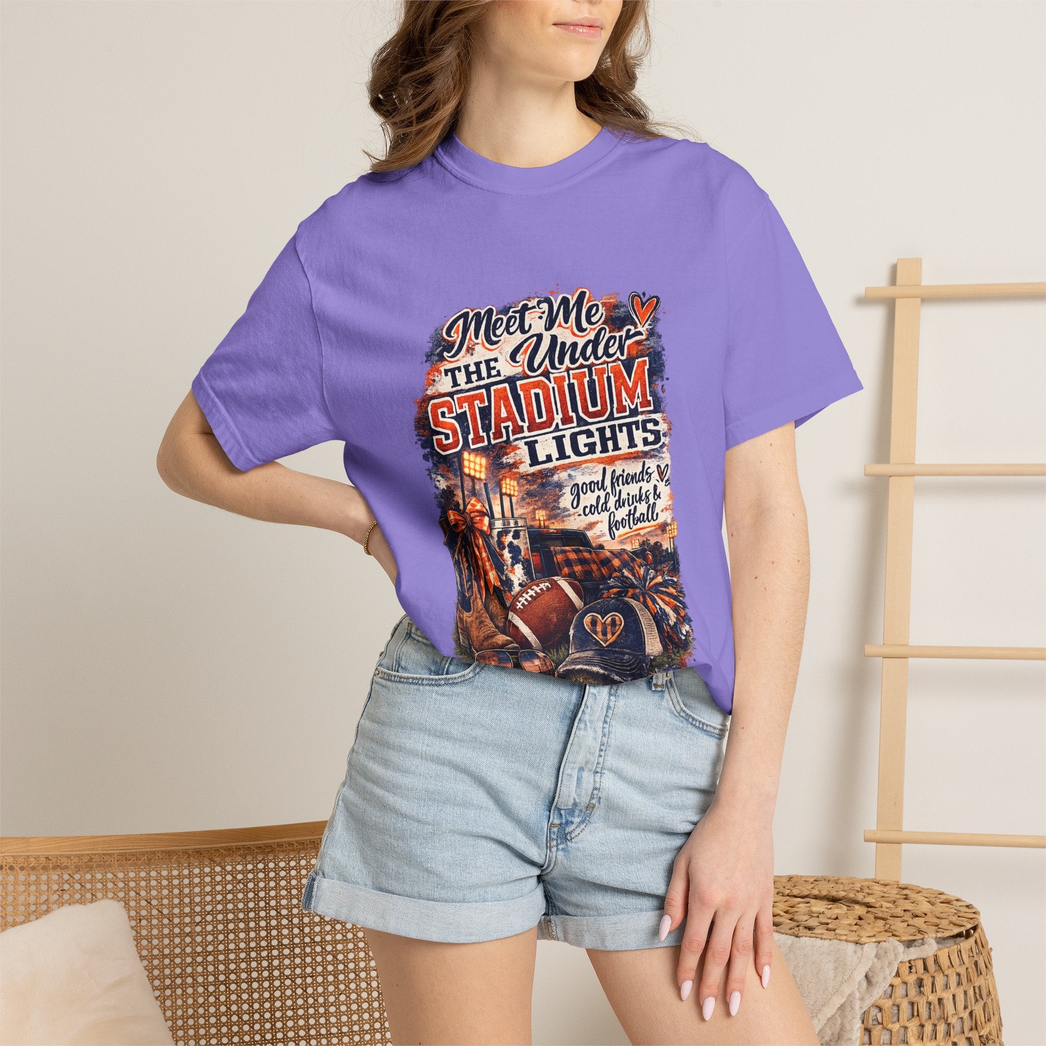 Stadium Lights Football Graphic T-Shirt — "Meet Me Under the Stadium Lights"