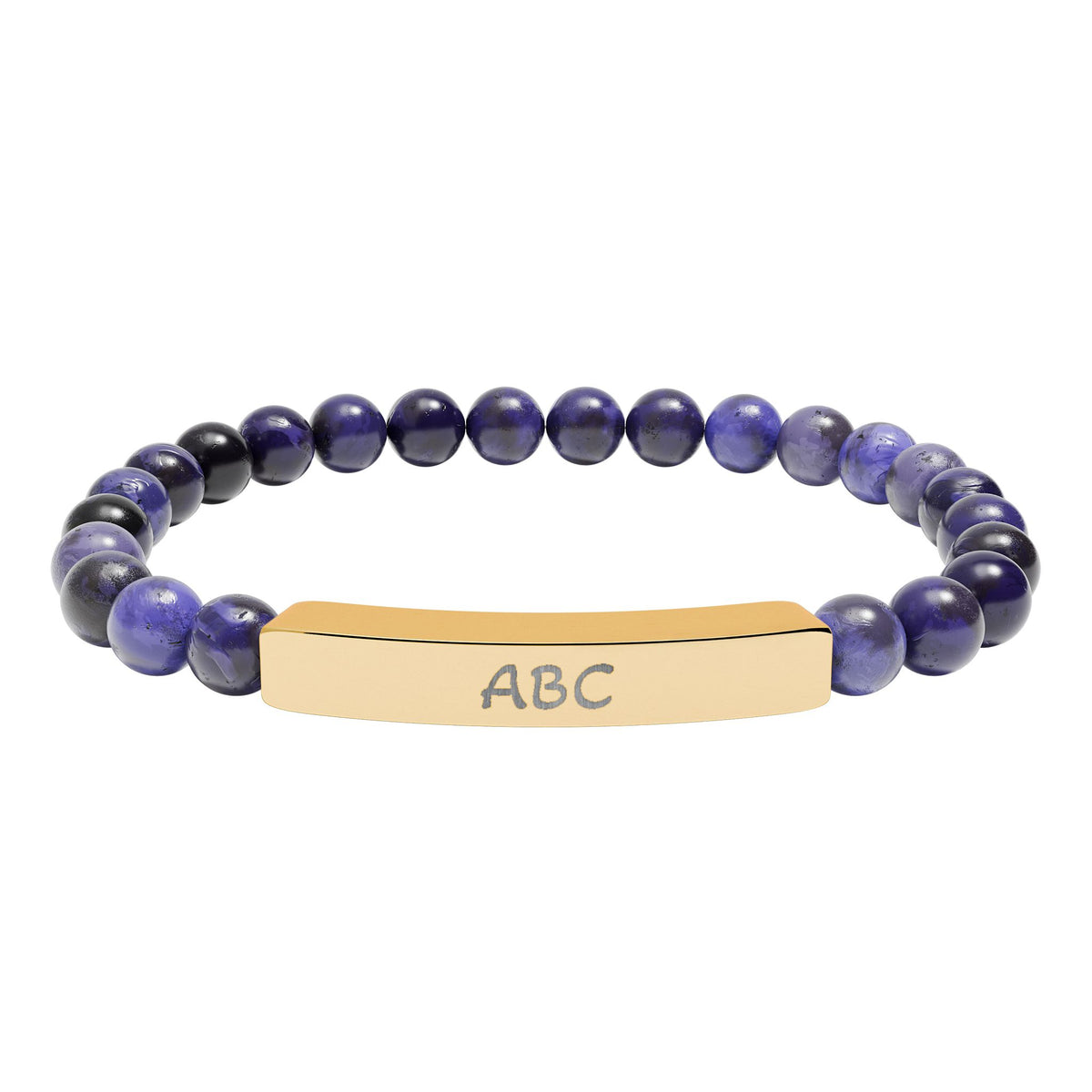 Personalized Natural Stone Beaded Bracelet with Engraved Bar