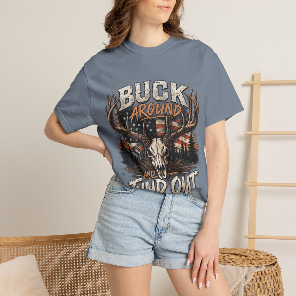 Buck Around And Find Out T-Shirt — Vintage Deer Skull Hunting Tee