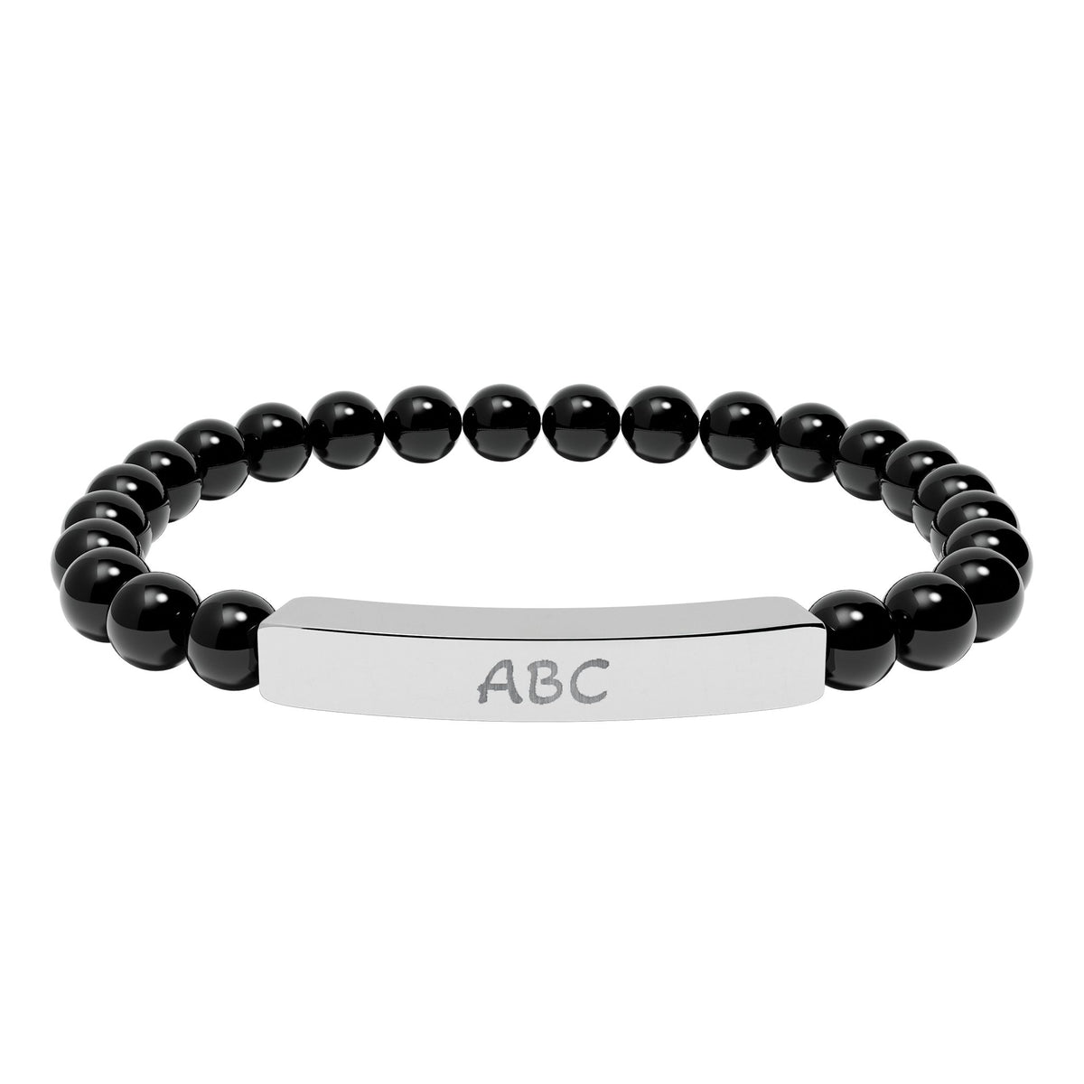 Personalized Natural Stone Beaded Bracelet with Engraved Bar