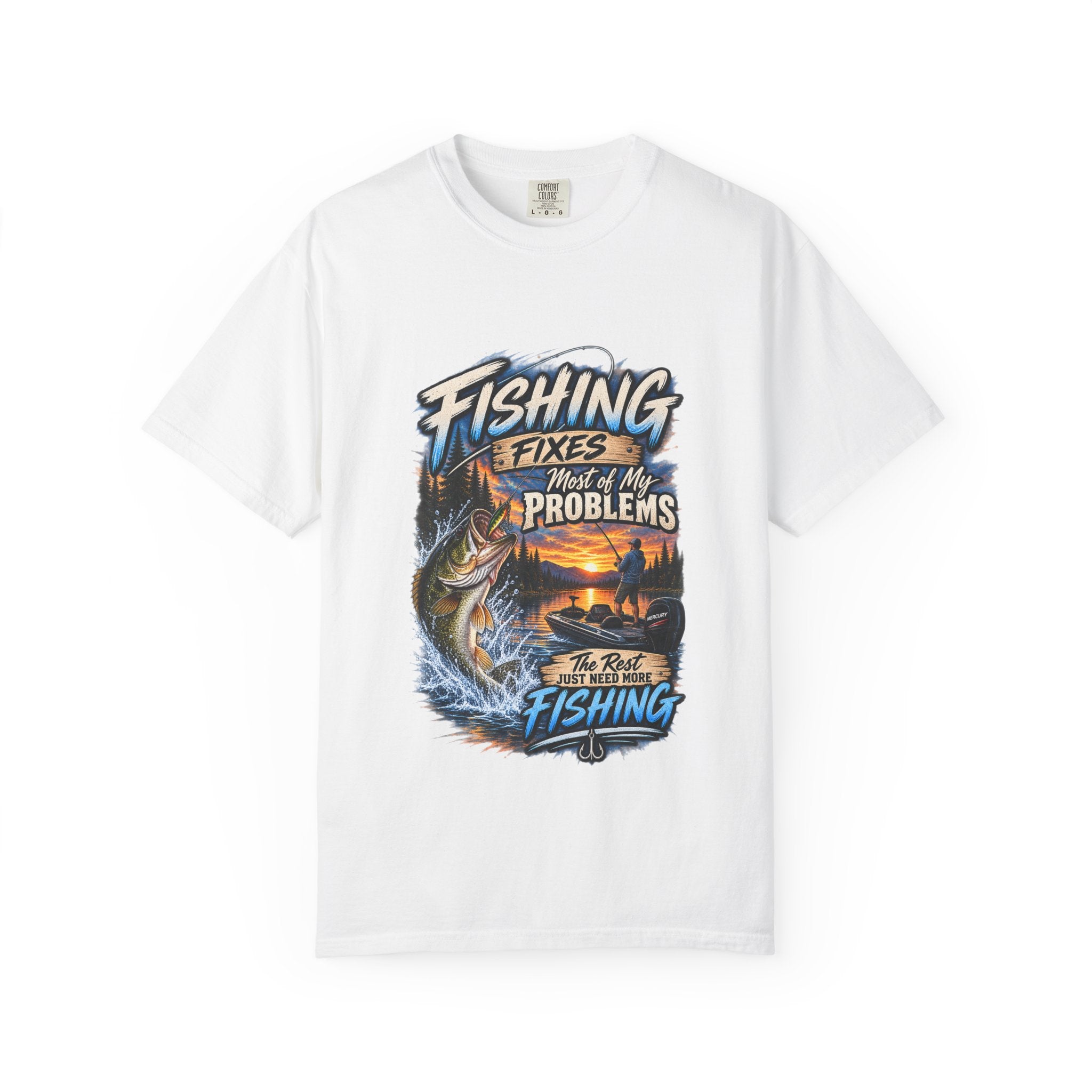 Fishing Fixes Most of My Problems T-Shirt — Bass Sunset Fishing Tee