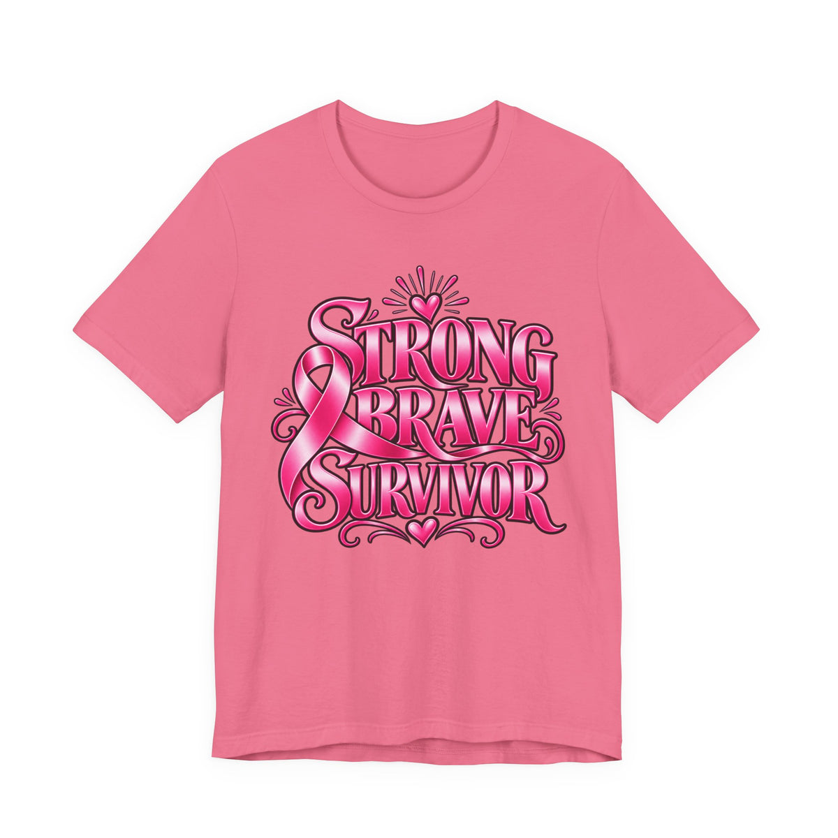 Strong Brave Survivor Breast Cancer Awareness Shirt – Pink Ribbon Heart Back Detail Tee