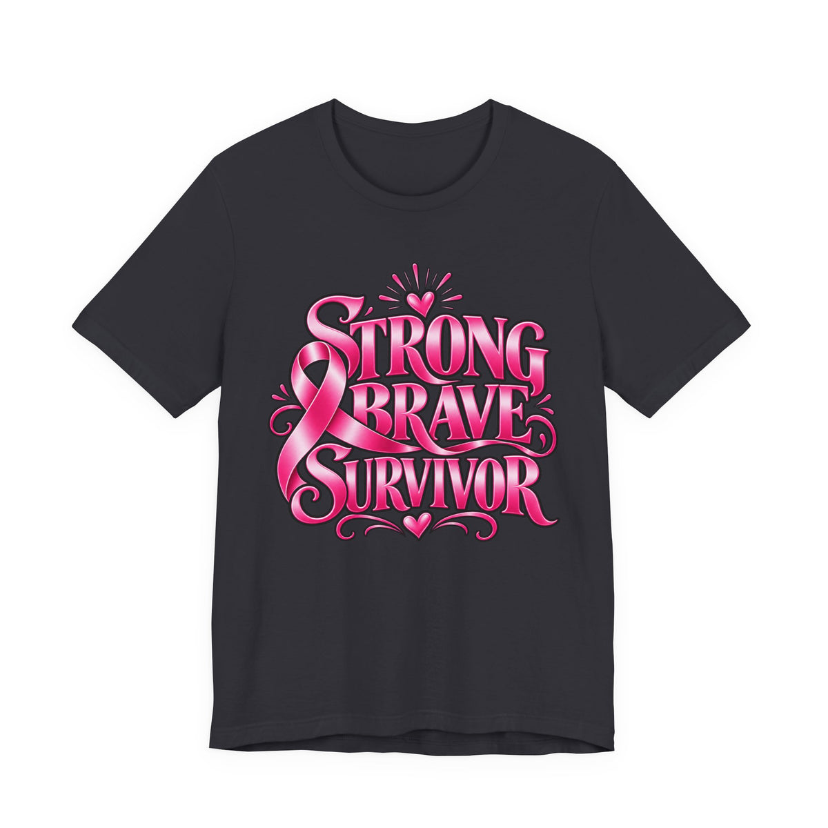 Strong Brave Survivor Breast Cancer Awareness Shirt – Pink Ribbon Heart Back Detail Tee
