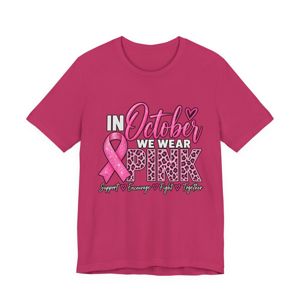 In October We Wear Pink Breast Cancer Awareness Shirt – Pink Ribbon Leopard Graphic Tee