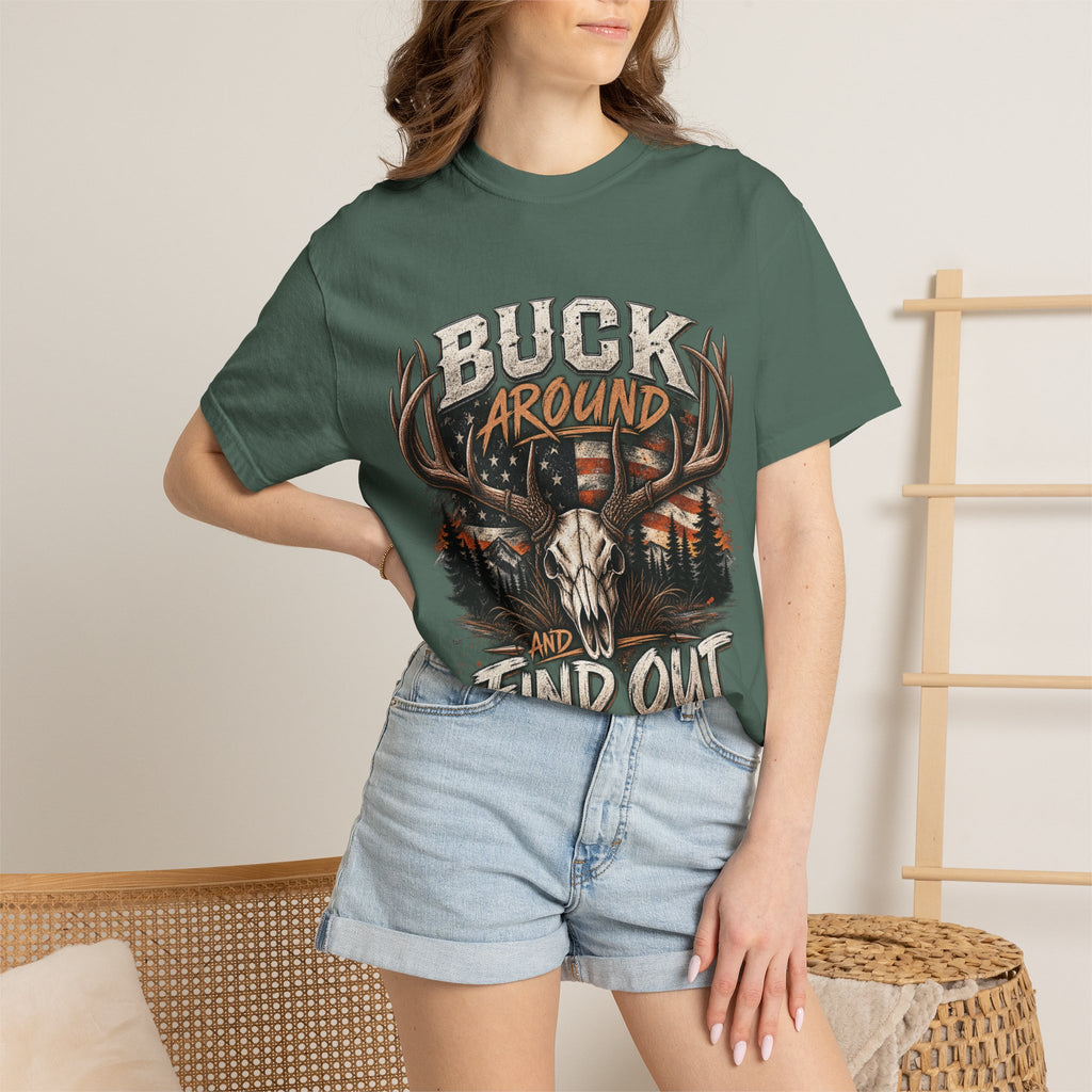 Buck Around And Find Out T-Shirt — Vintage Deer Skull Hunting Tee