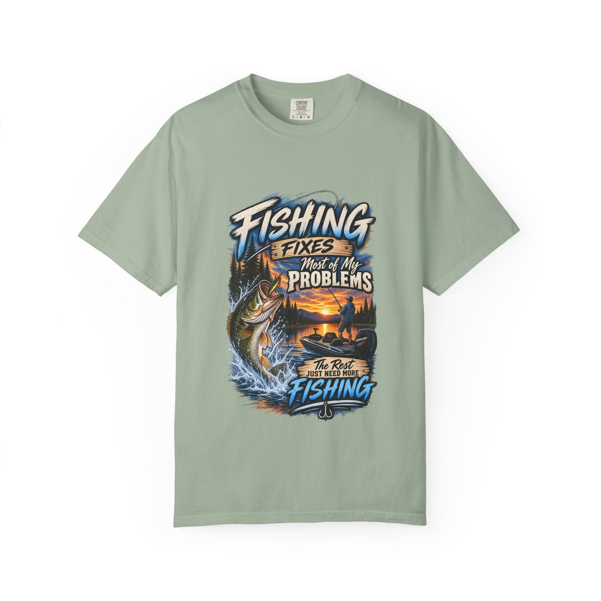 Fishing Fixes Most of My Problems T-Shirt — Bass Sunset Fishing Tee