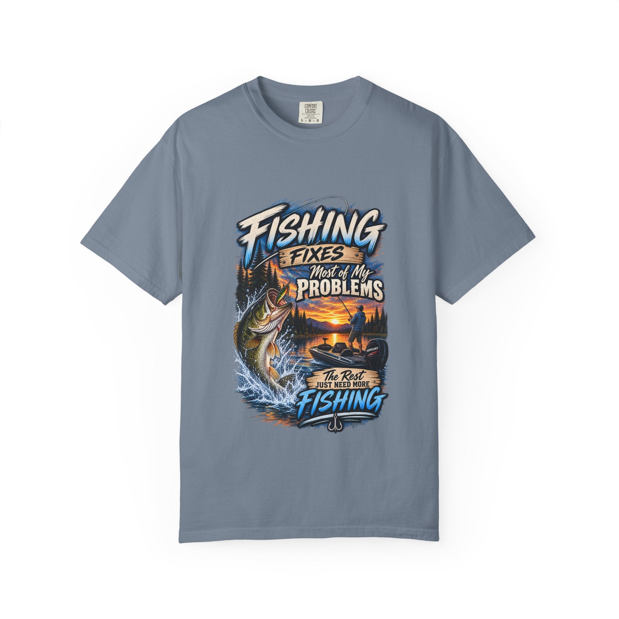 Fishing Fixes Most of My Problems T-Shirt — Bass Sunset Fishing Tee