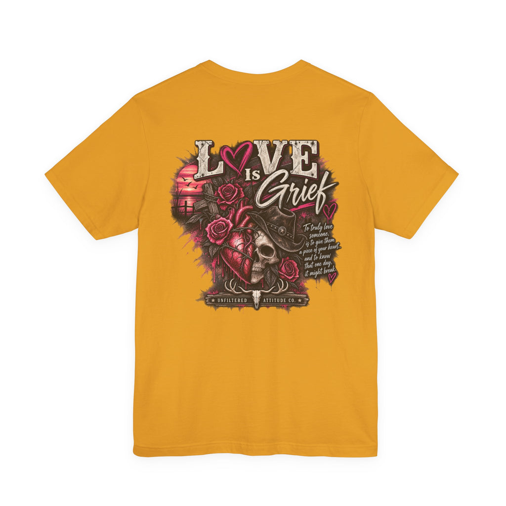 Love Is Grief Graphic Tee – Rose Skull Tribute Shirt