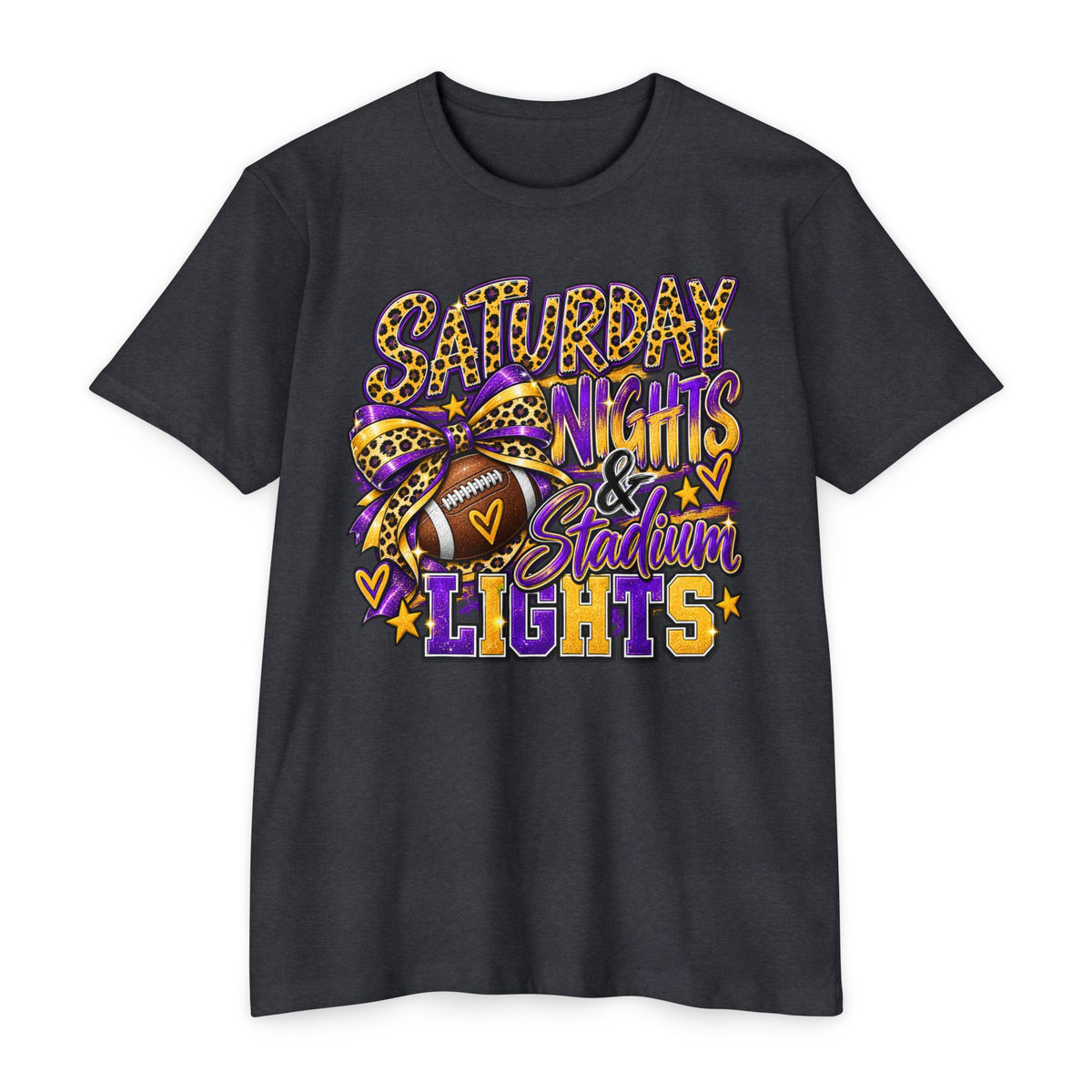 Saturday Nights & Stadium Lights – Purple & Gold Game Day Graphic Tee