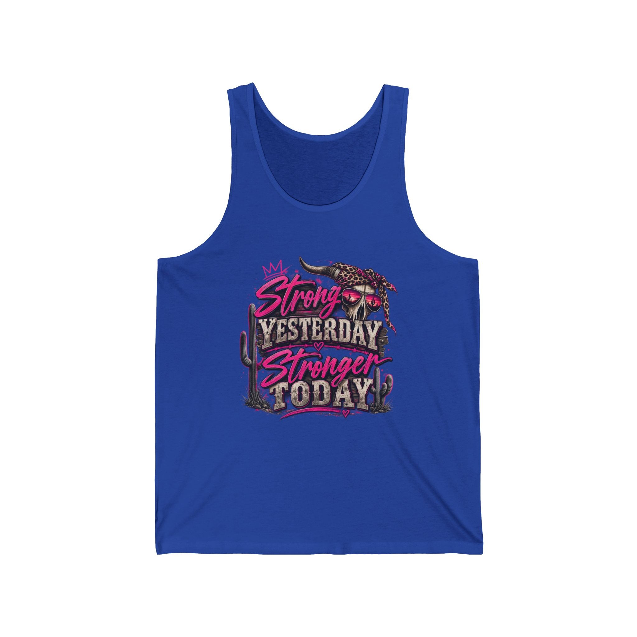 Tank Top — “Strong Yesterday, Stronger Today” Desert Cactus Motivational Tank