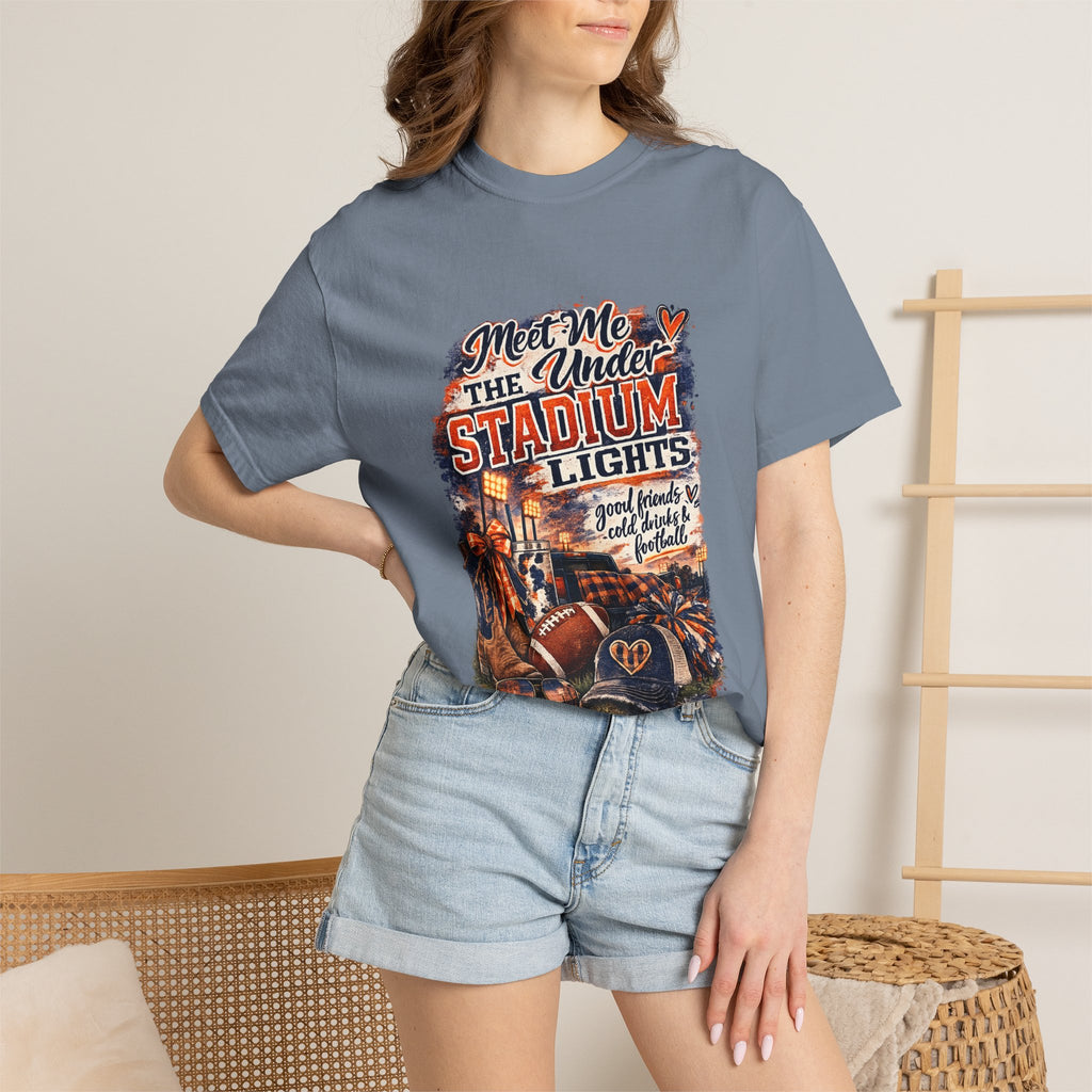 Stadium Lights Football Graphic T-Shirt — "Meet Me Under the Stadium Lights"