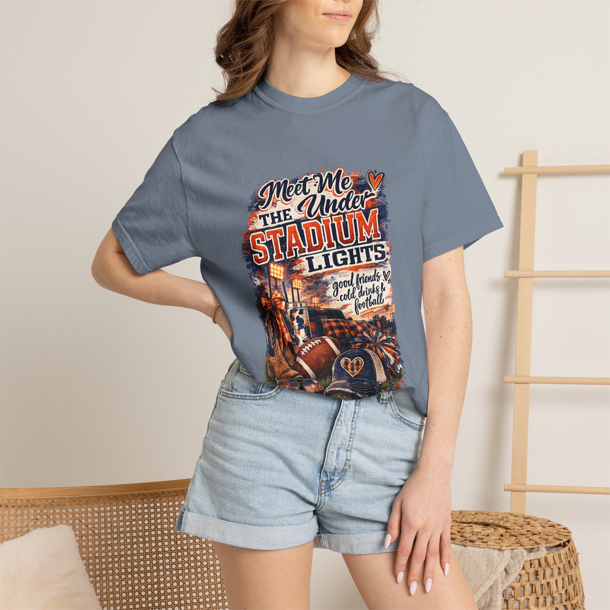 Stadium Lights Football Graphic T-Shirt — "Meet Me Under the Stadium Lights"