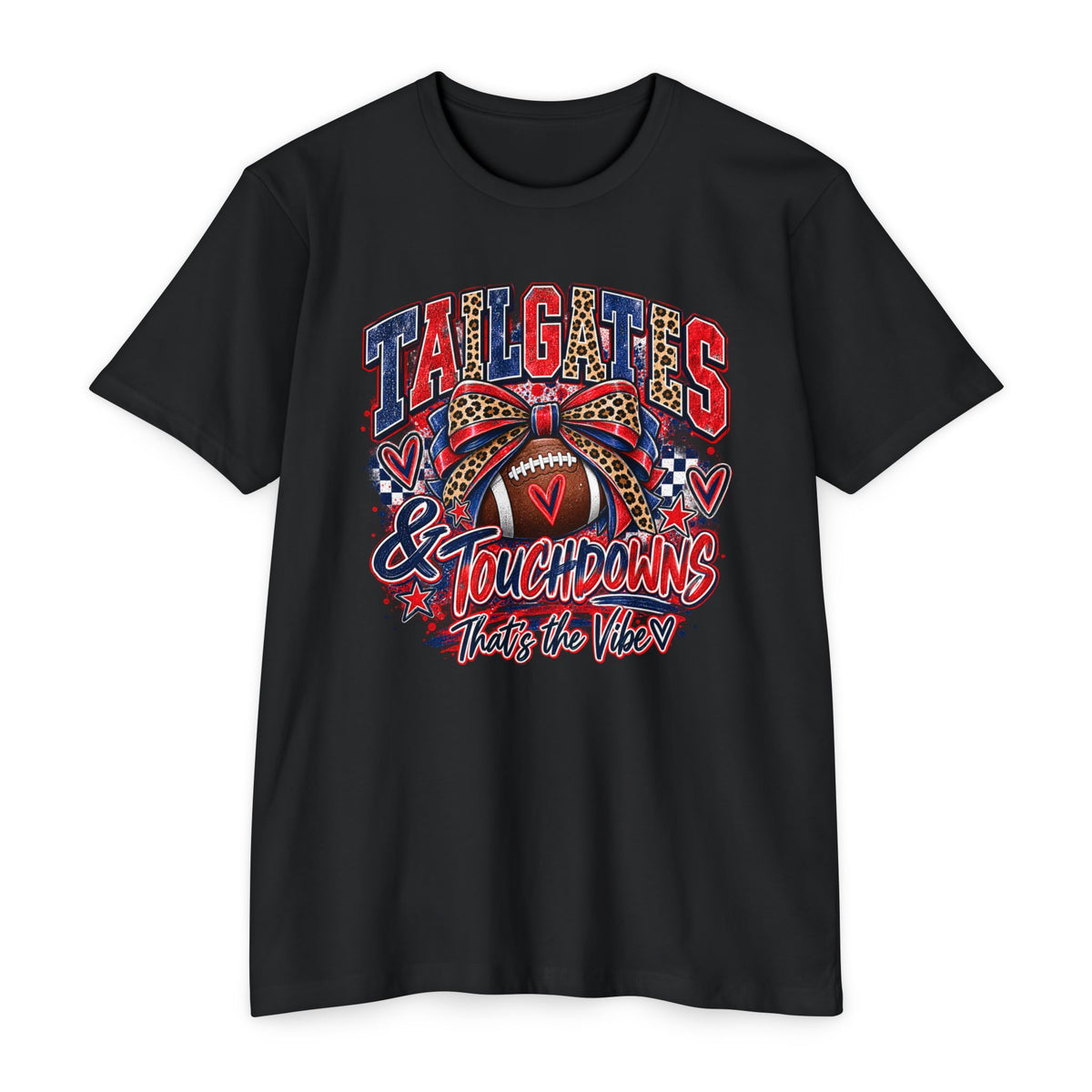 Tailgates & Touchdowns – Red & Navy Football Graphic Tee