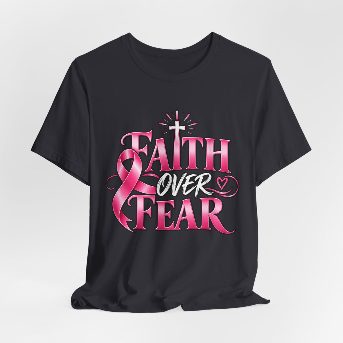 Faith Over Fear Breast Cancer Awareness Shirt – Pink Ribbon Graphic Tee