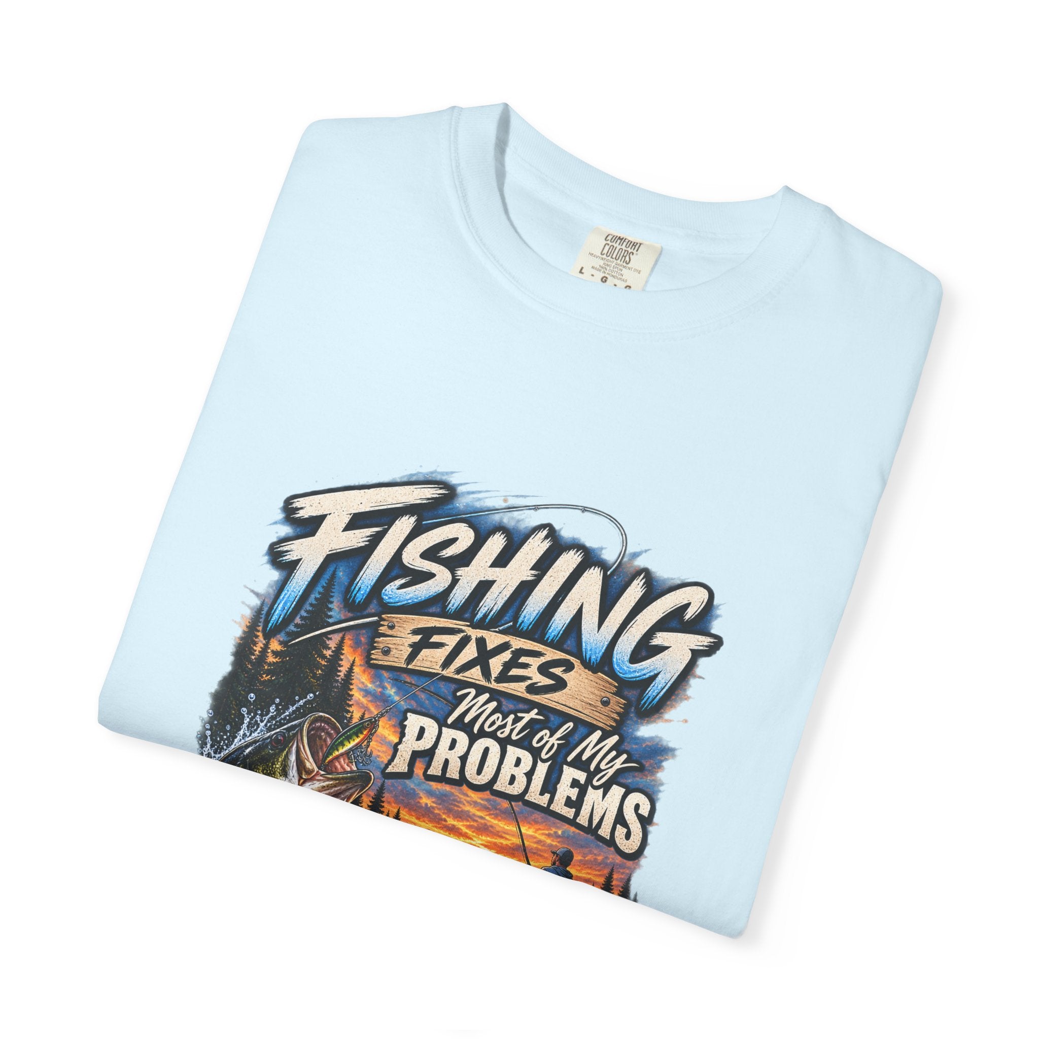 Fishing Fixes Most of My Problems T-Shirt — Bass Sunset Fishing Tee