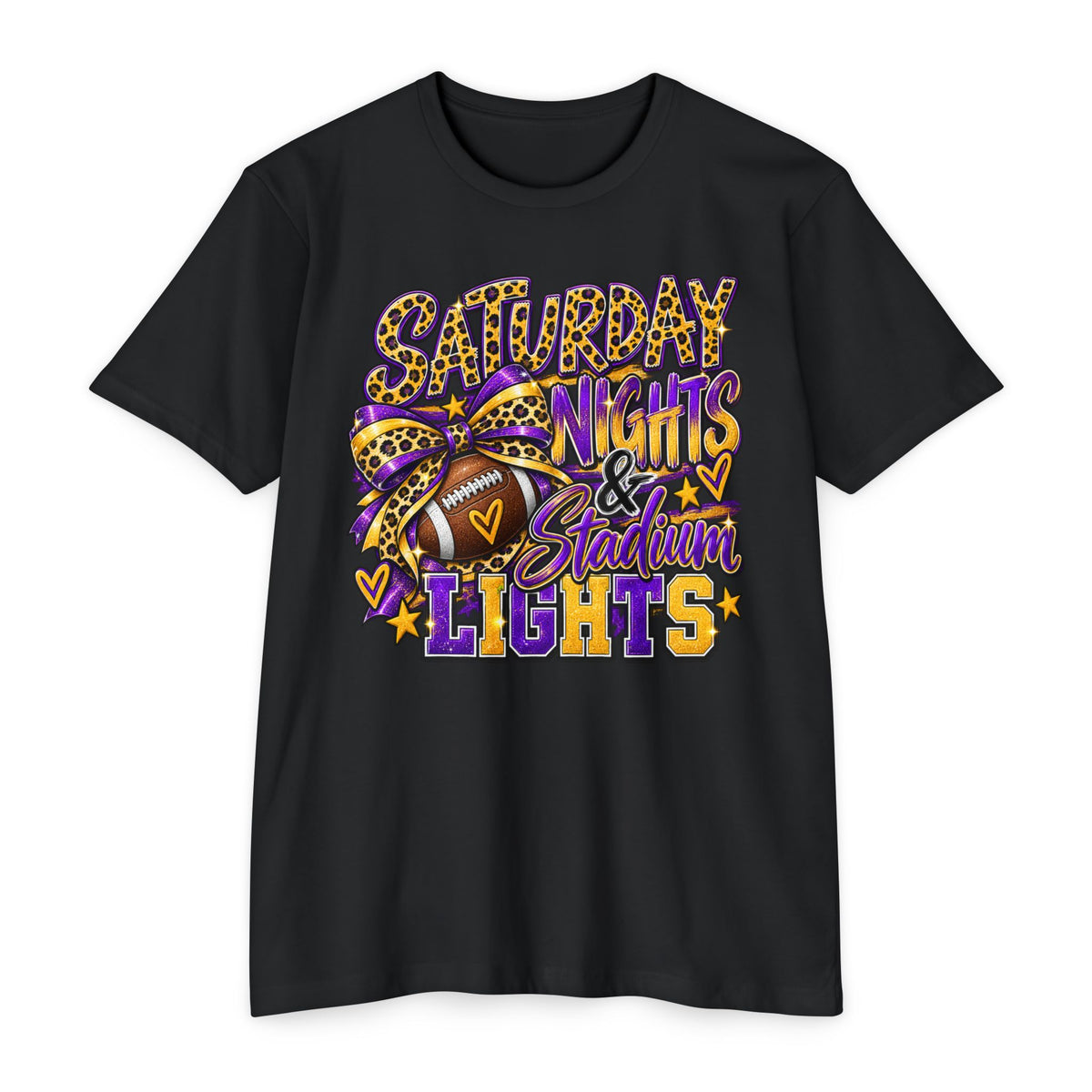 Saturday Nights & Stadium Lights – Purple & Gold Game Day Graphic Tee