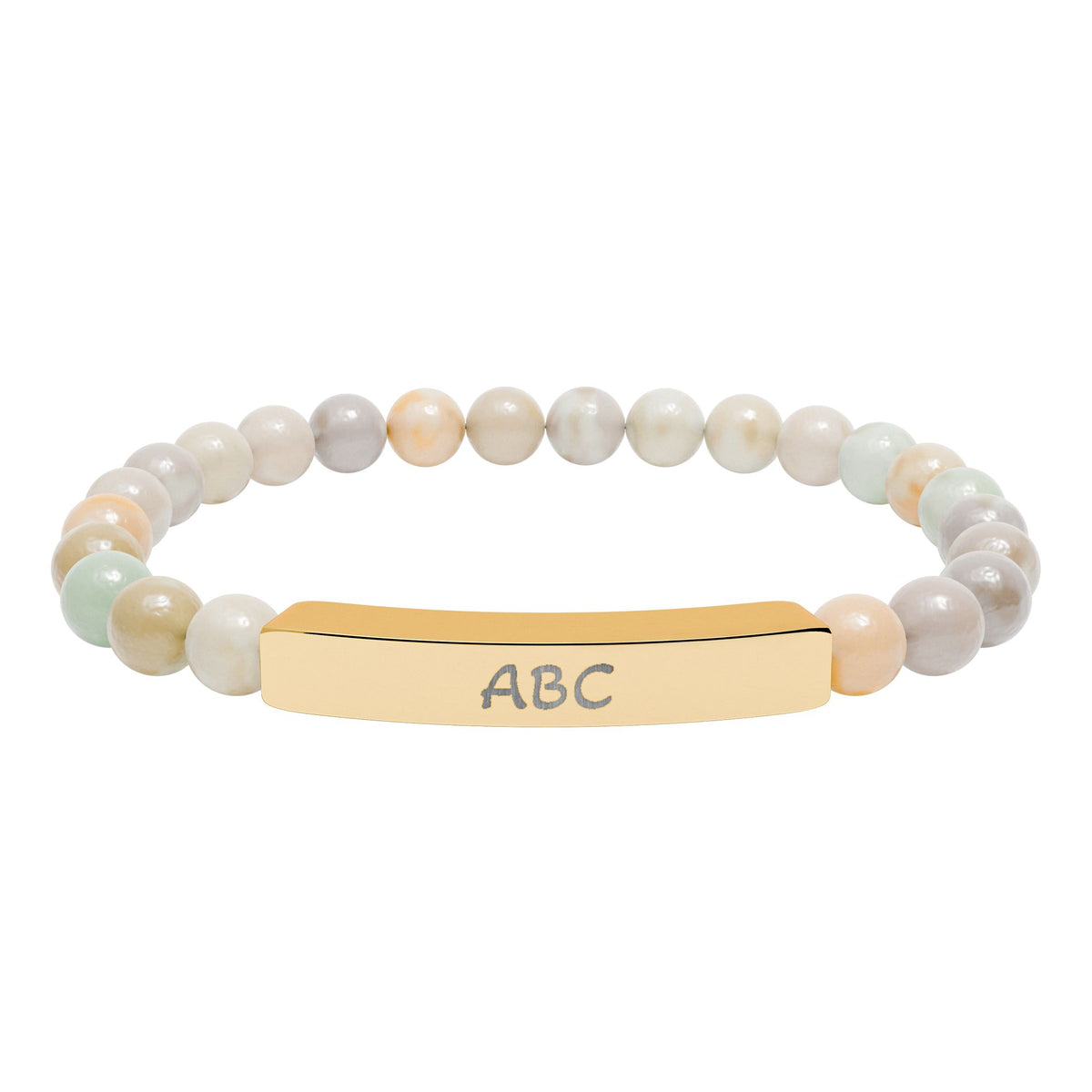 Personalized Natural Stone Beaded Bracelet with Engraved Bar