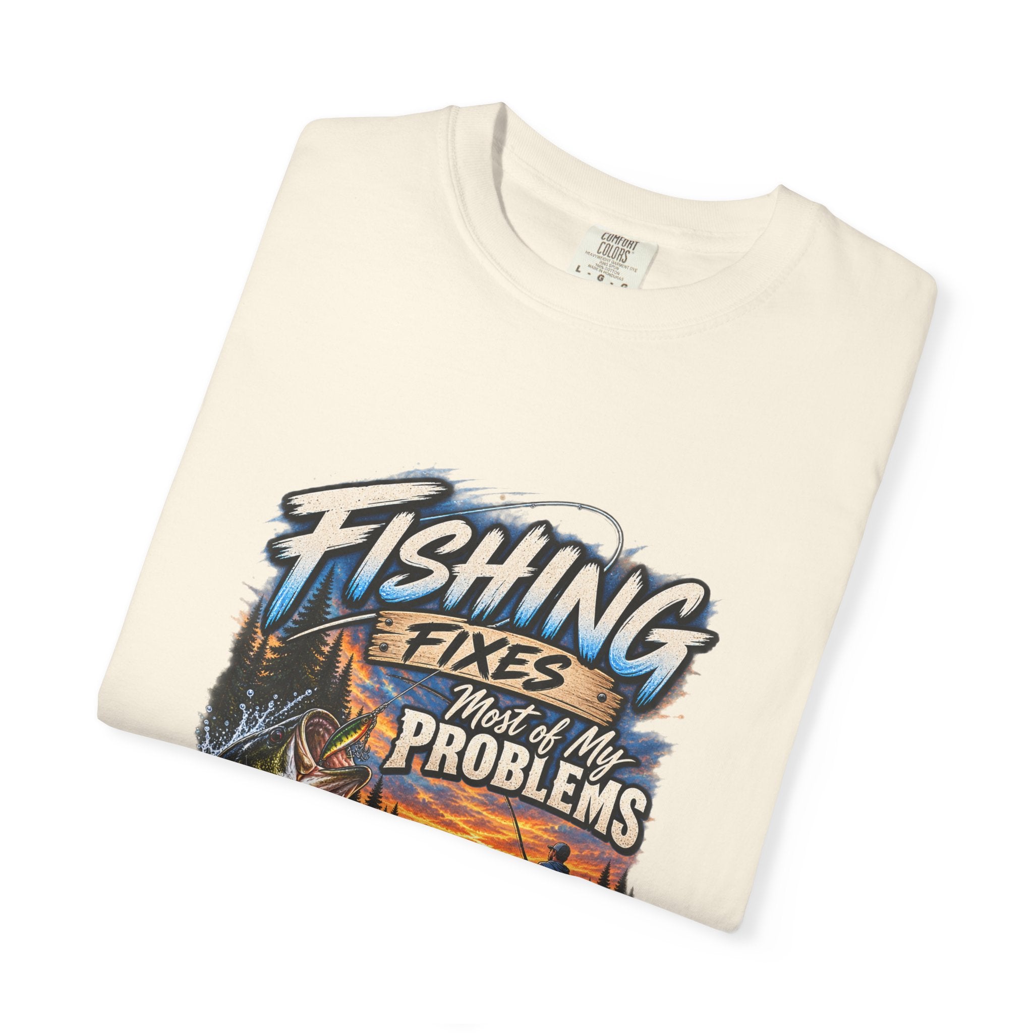 Fishing Fixes Most of My Problems T-Shirt — Bass Sunset Fishing Tee