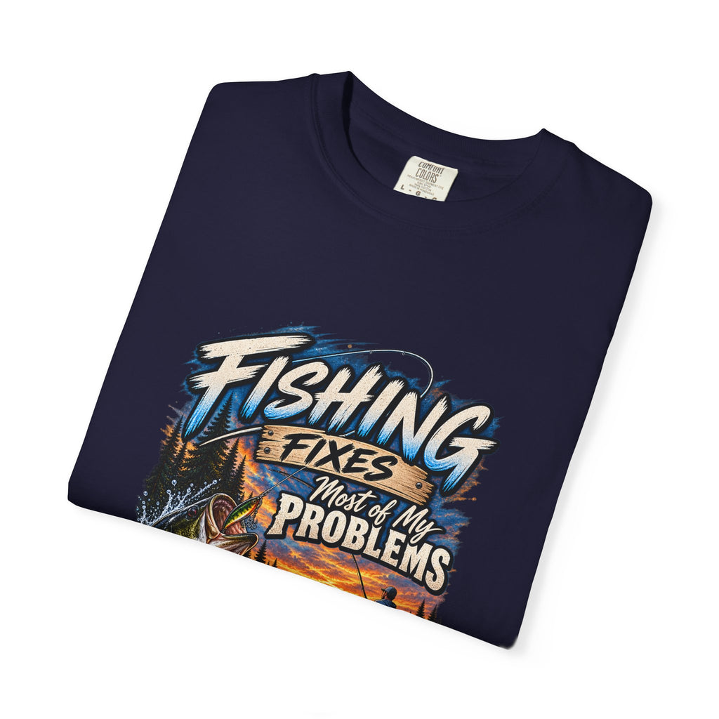 Fishing Fixes Most of My Problems T-Shirt — Bass Sunset Fishing Tee