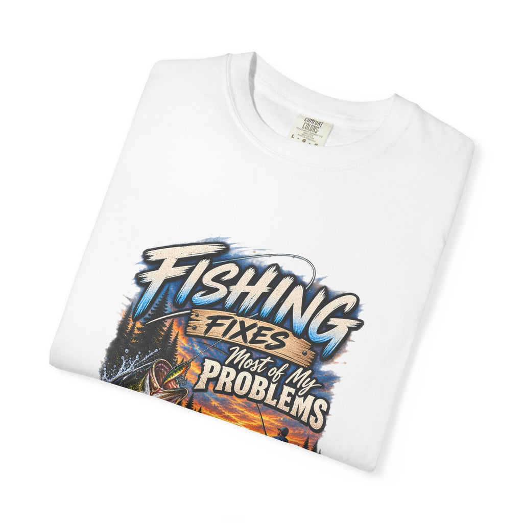 Fishing Fixes Most of My Problems T-Shirt — Bass Sunset Fishing Tee