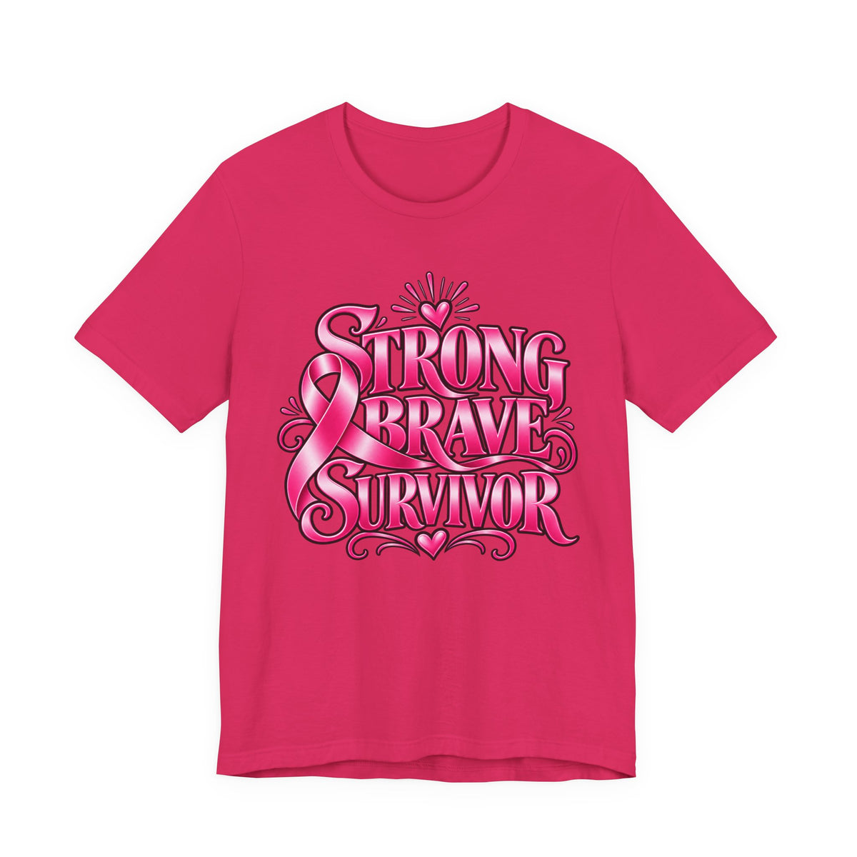 Strong Brave Survivor Breast Cancer Awareness Shirt – Pink Ribbon Heart Back Detail Tee