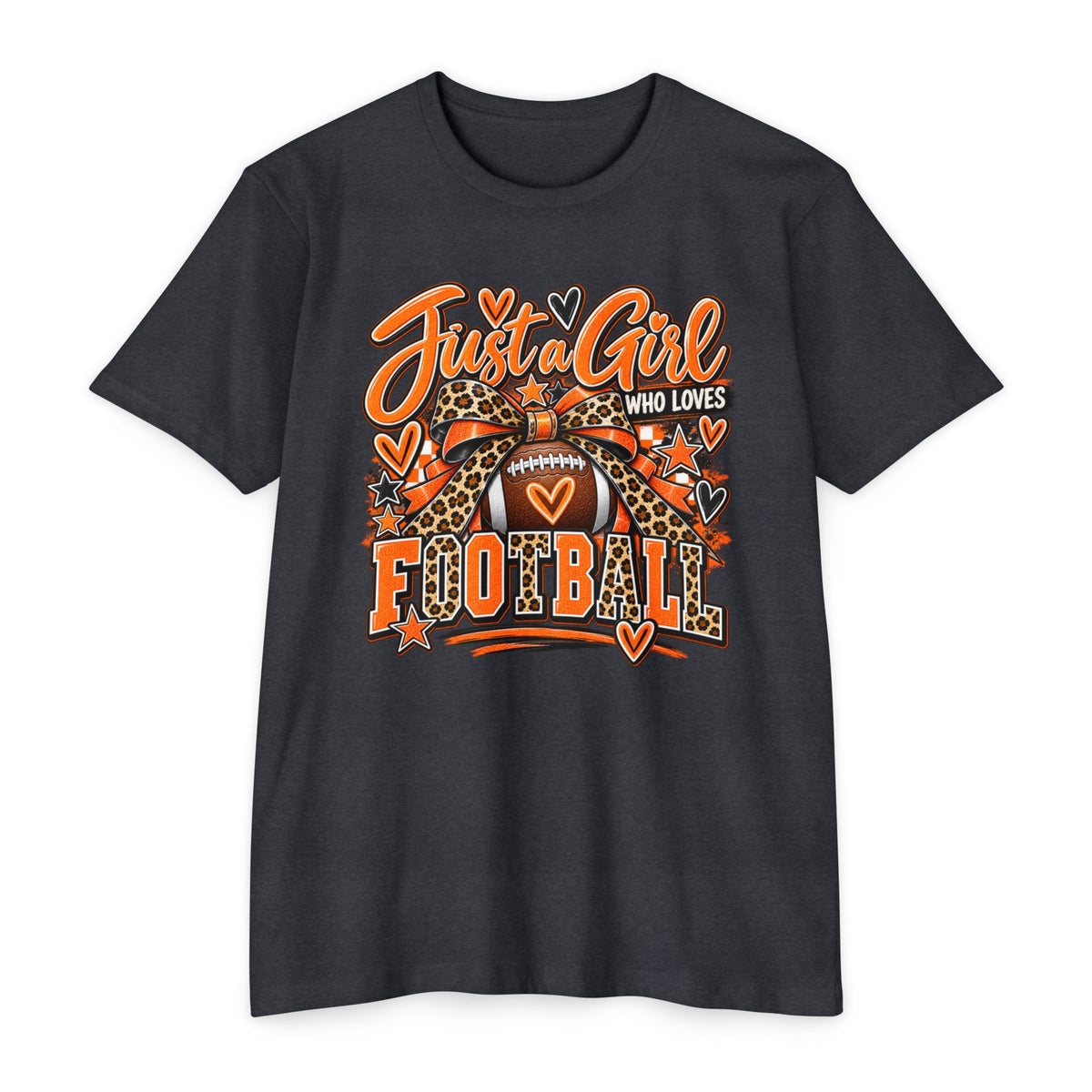 Just a Girl Who Loves Football – Orange & White Game Day Graphic Tee