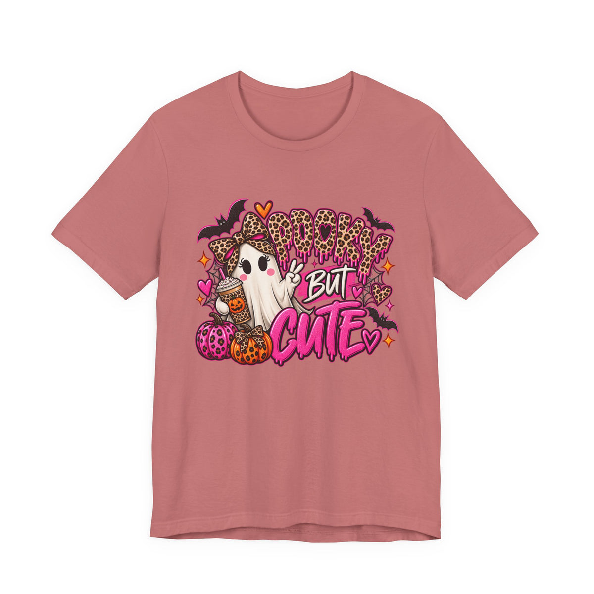 Spooky But Cute – Leopard Print Ghost Halloween Graphic Tee