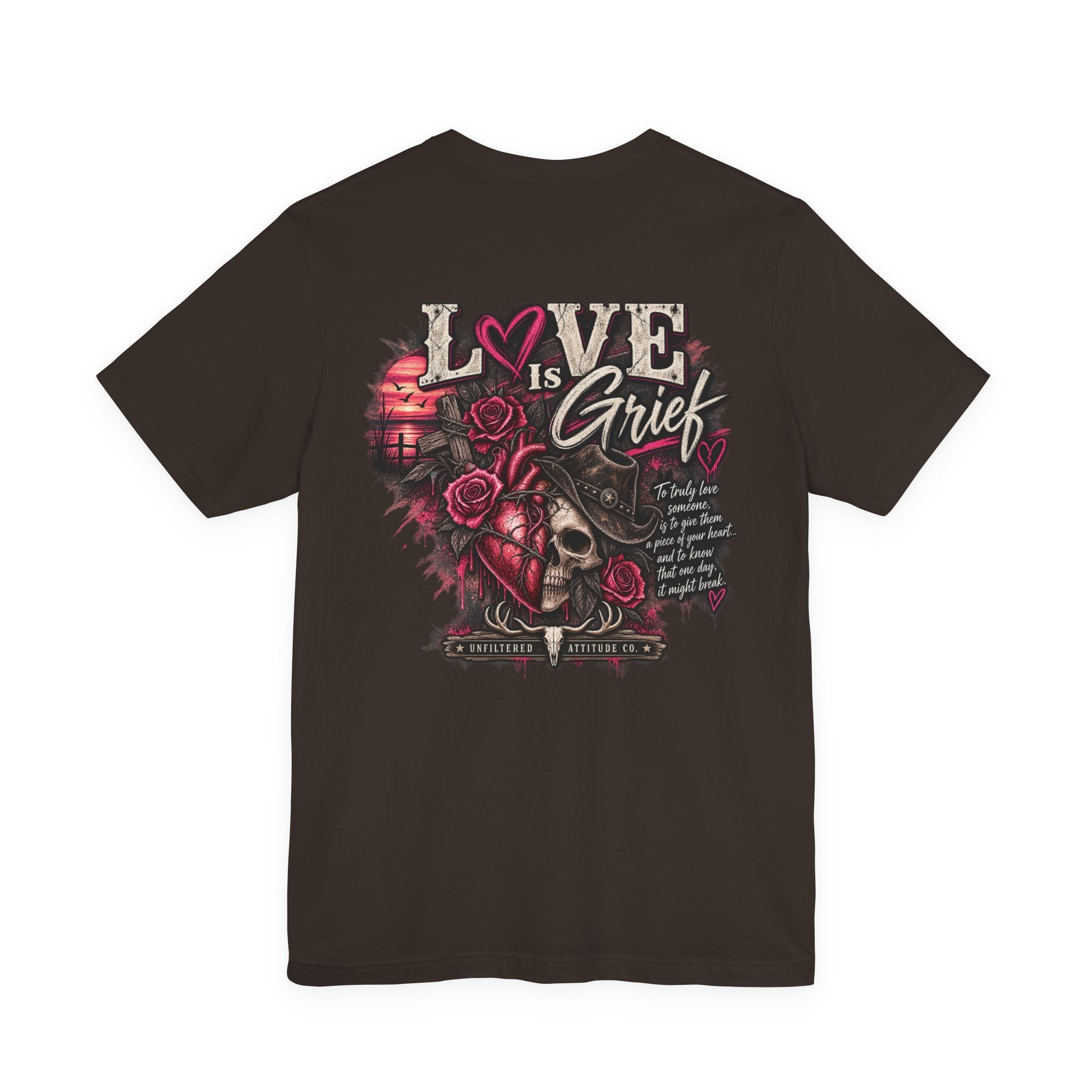 Love Is Grief Graphic Tee – Rose Skull Tribute Shirt