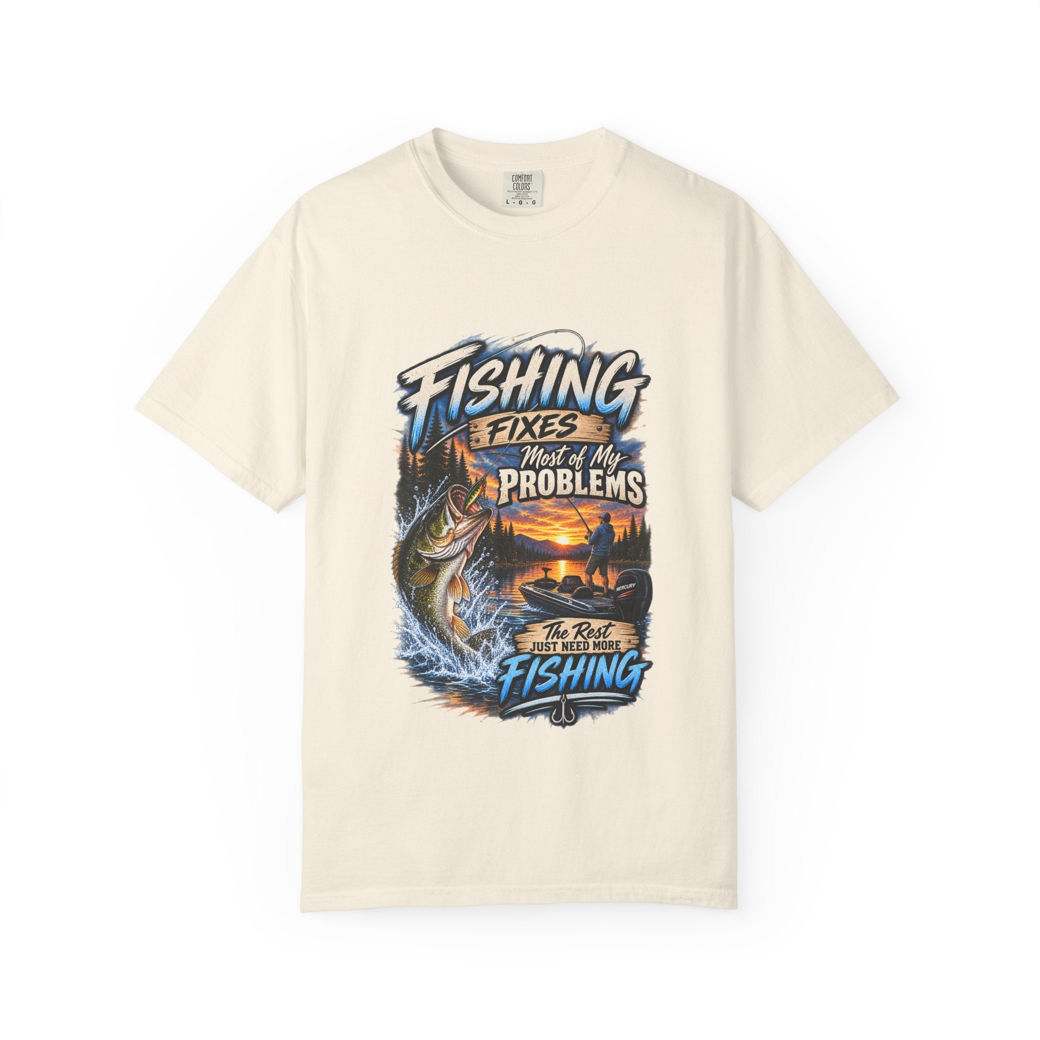 Fishing Fixes Most of My Problems T-Shirt — Bass Sunset Fishing Tee