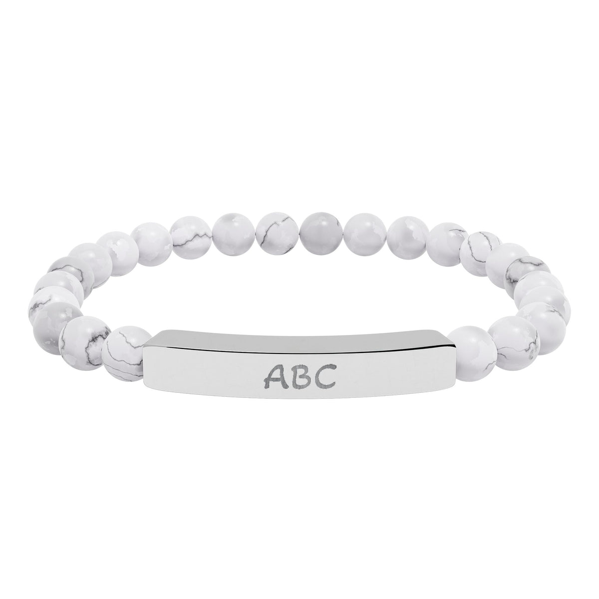 Personalized Natural Stone Beaded Bracelet with Engraved Bar
