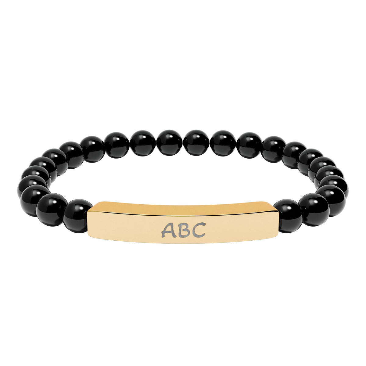 Personalized Natural Stone Beaded Bracelet with Engraved Bar