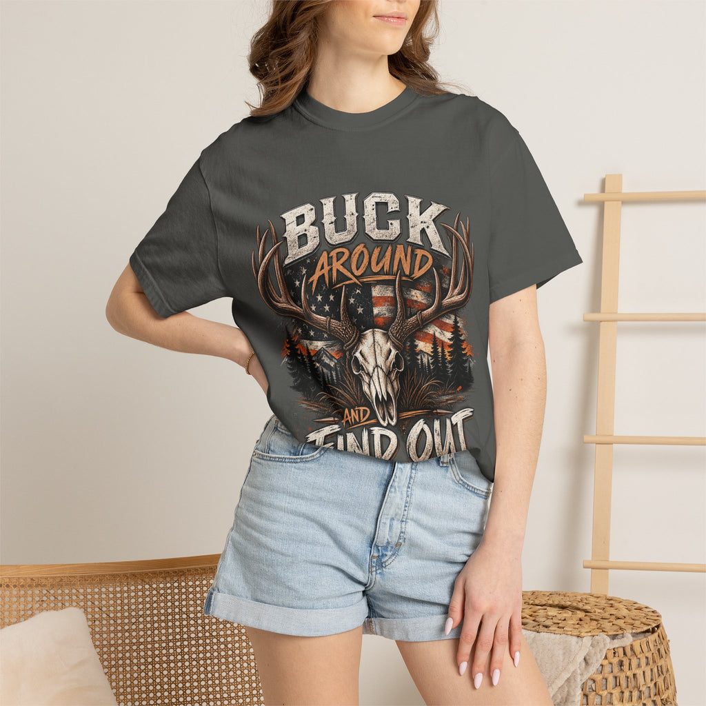 Buck Around And Find Out T-Shirt — Vintage Deer Skull Hunting Tee