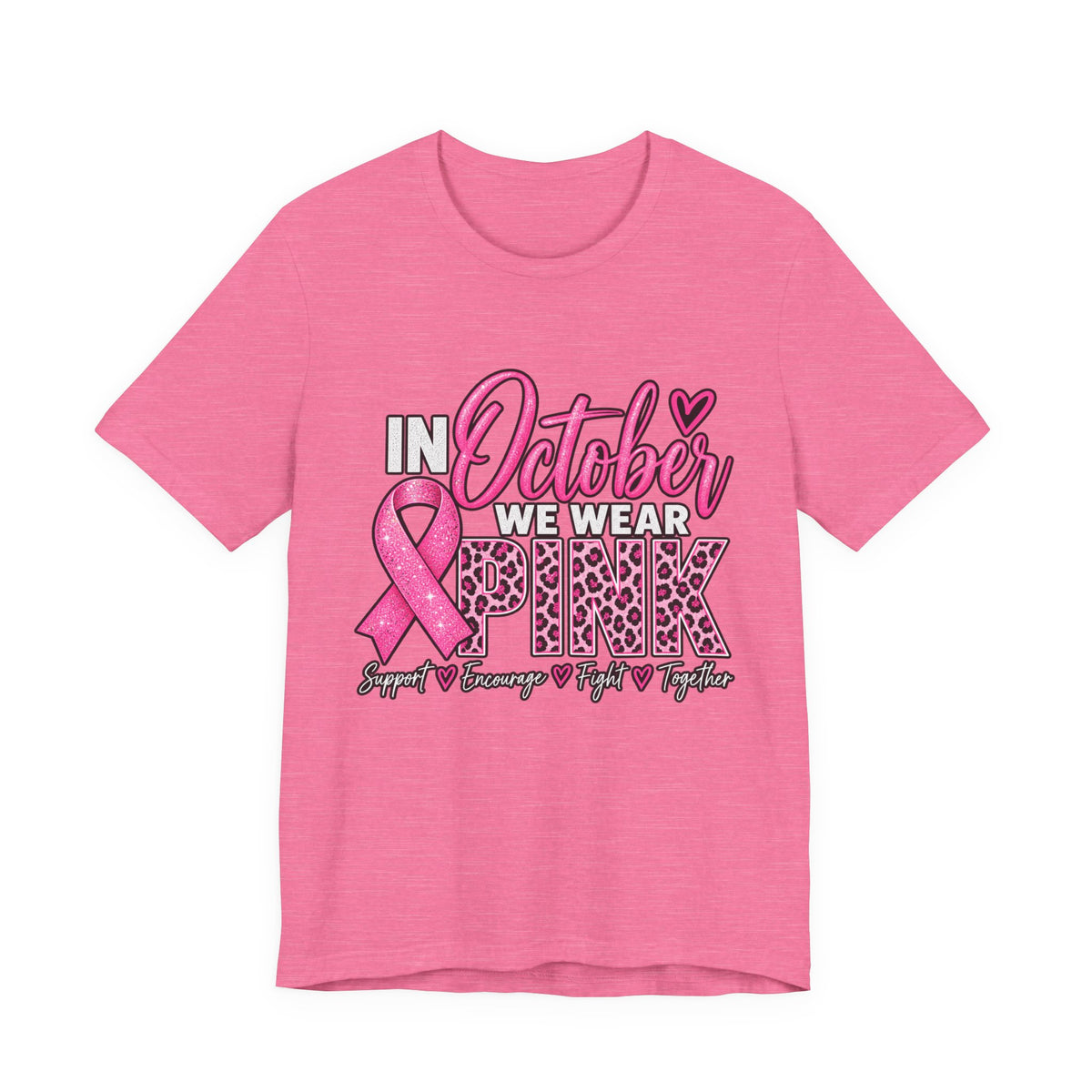 In October We Wear Pink Breast Cancer Awareness Shirt – Pink Ribbon Leopard Graphic Tee